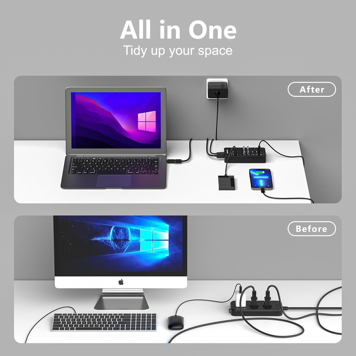 Hub USB Alimentado Sentank 14 Puertos 6 USB 3.0 Carga Rápida