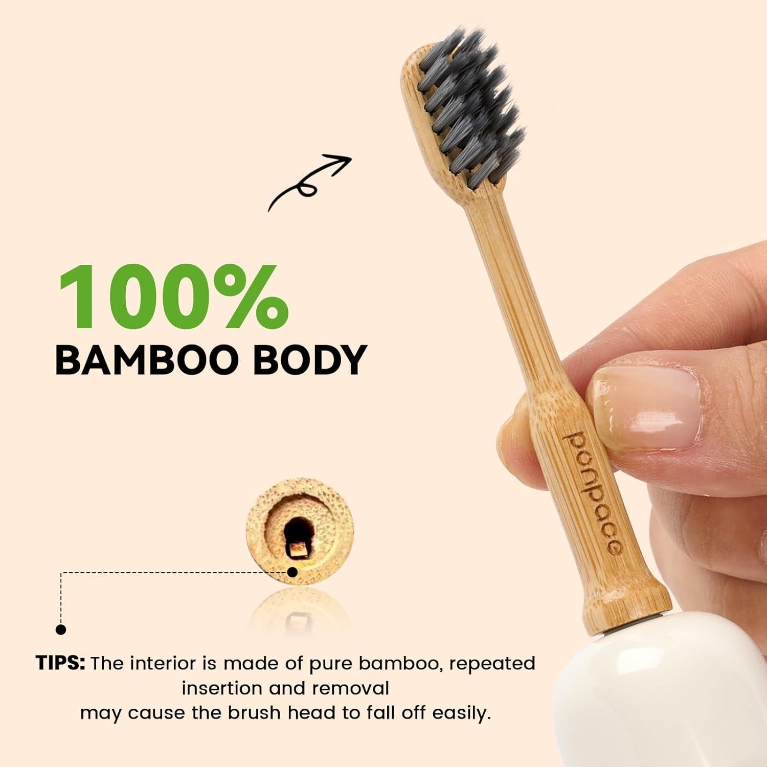 Cabezas de cepillo de dientes de bambú Ponpace para Laifen, cerdas suaves