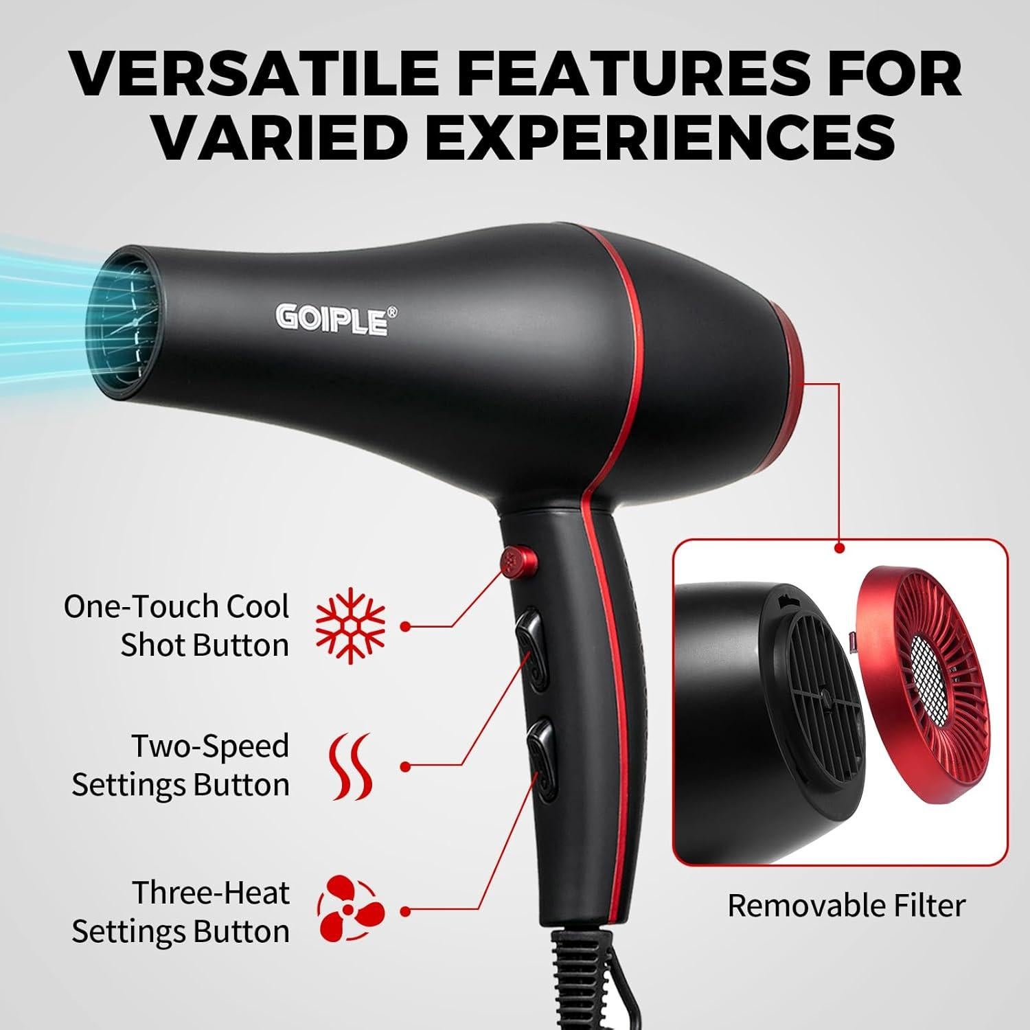 Kit Secador de Pelo Iónico Lockmio 1800W 13 Piezas Profesional