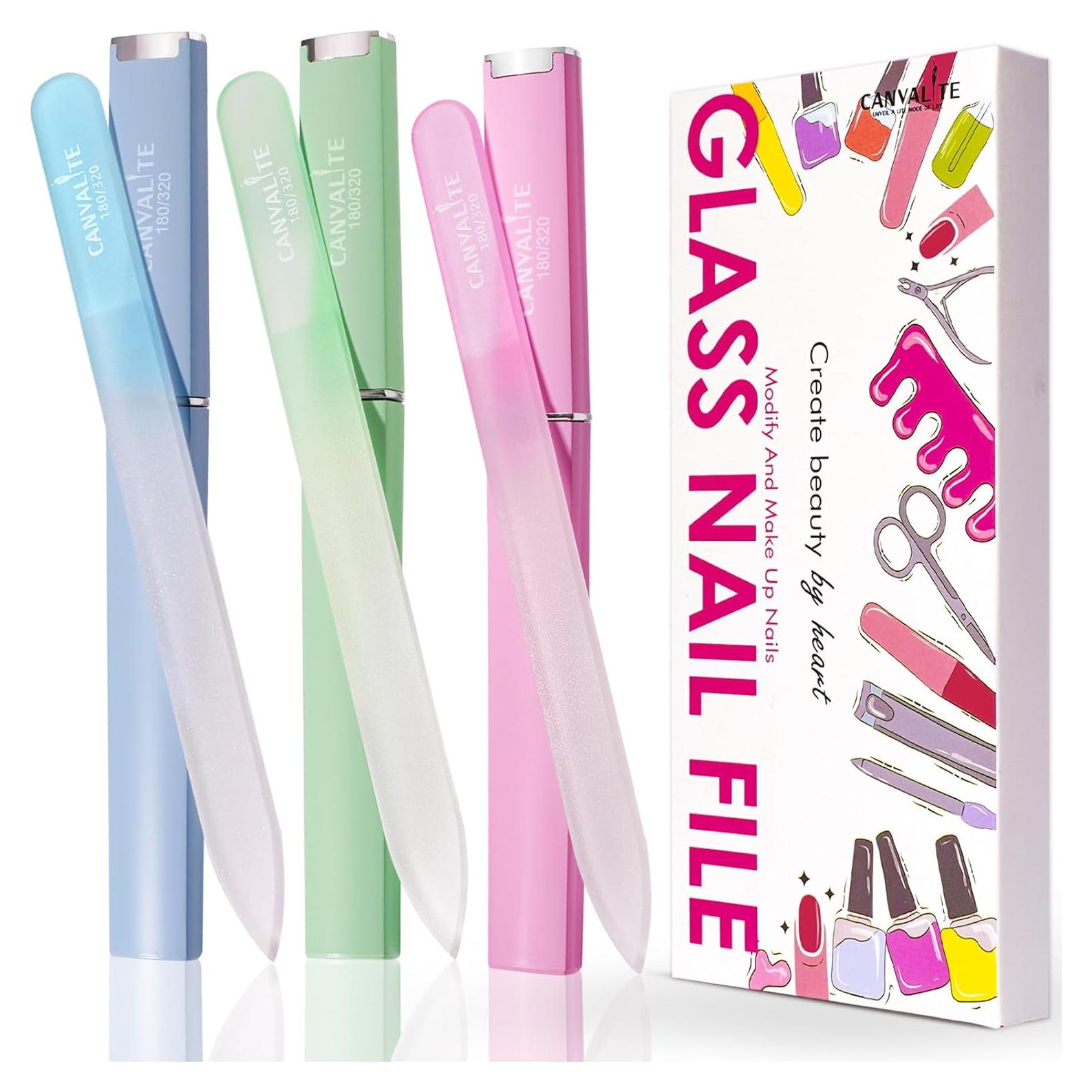 Limas de Uñas de Vidrio CANVALITE Doble Lado 180/320 - Paquete de 3