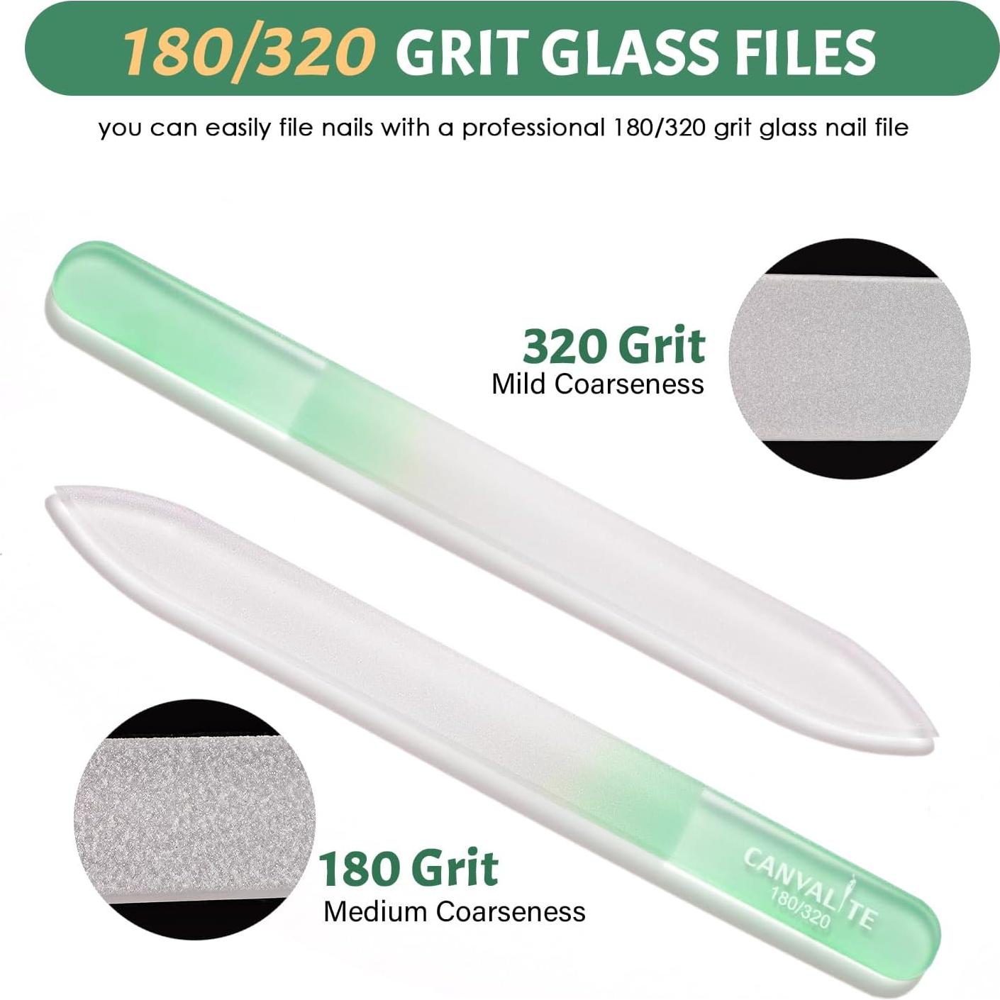 Limas de Uñas de Vidrio CANVALITE Doble Lado 180/320 - Paquete de 3