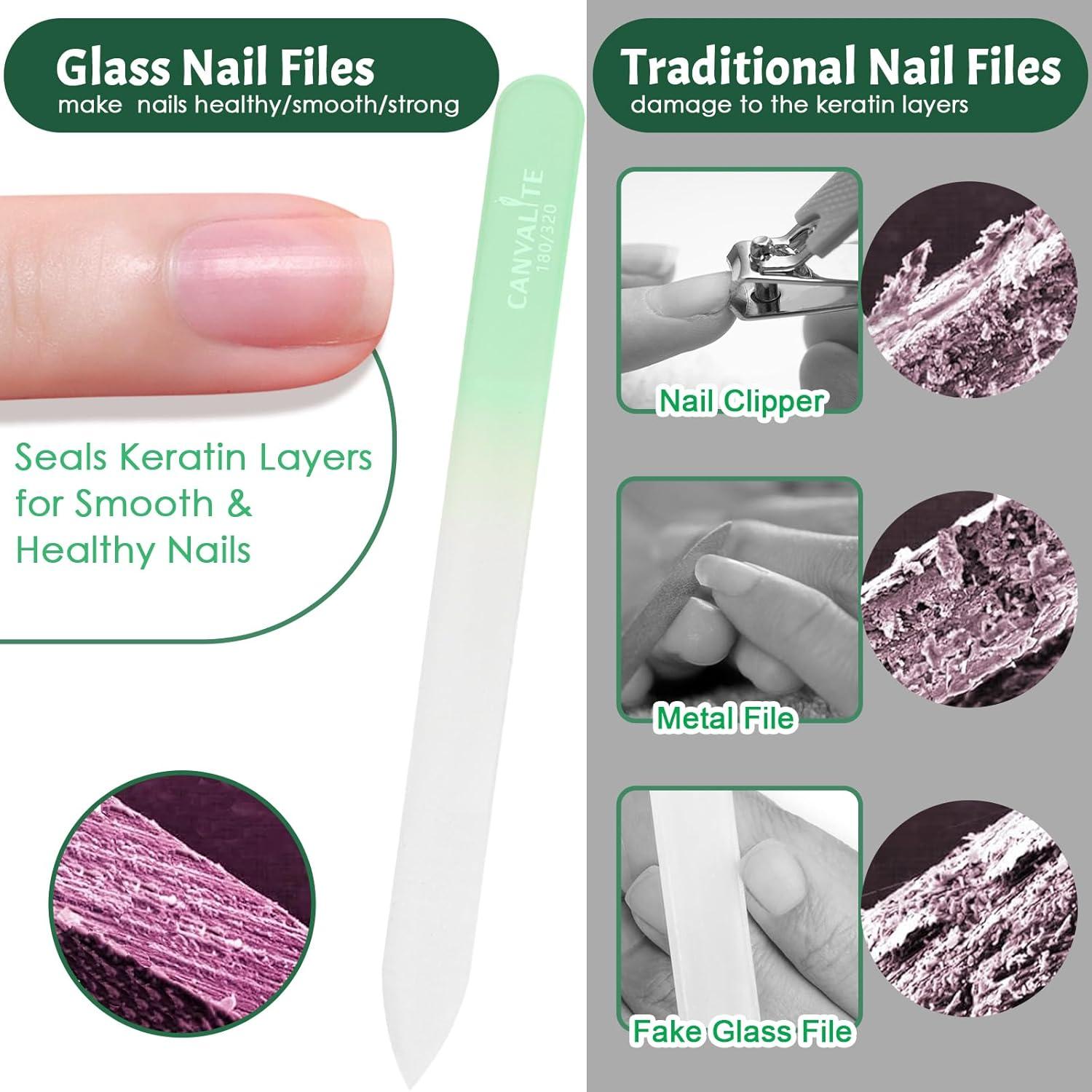 Limas de Uñas de Vidrio CANVALITE Doble Lado 180/320 - Paquete de 3