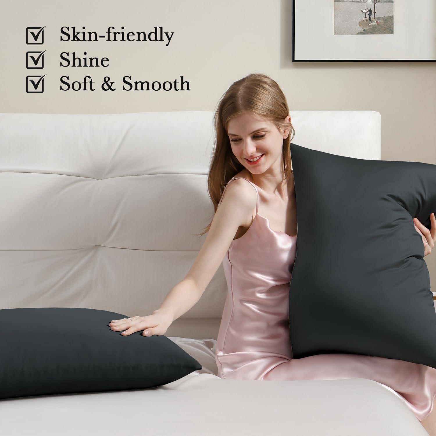 Funda de Almohada de Satén Softhour Estándar 20x66 cm Negra