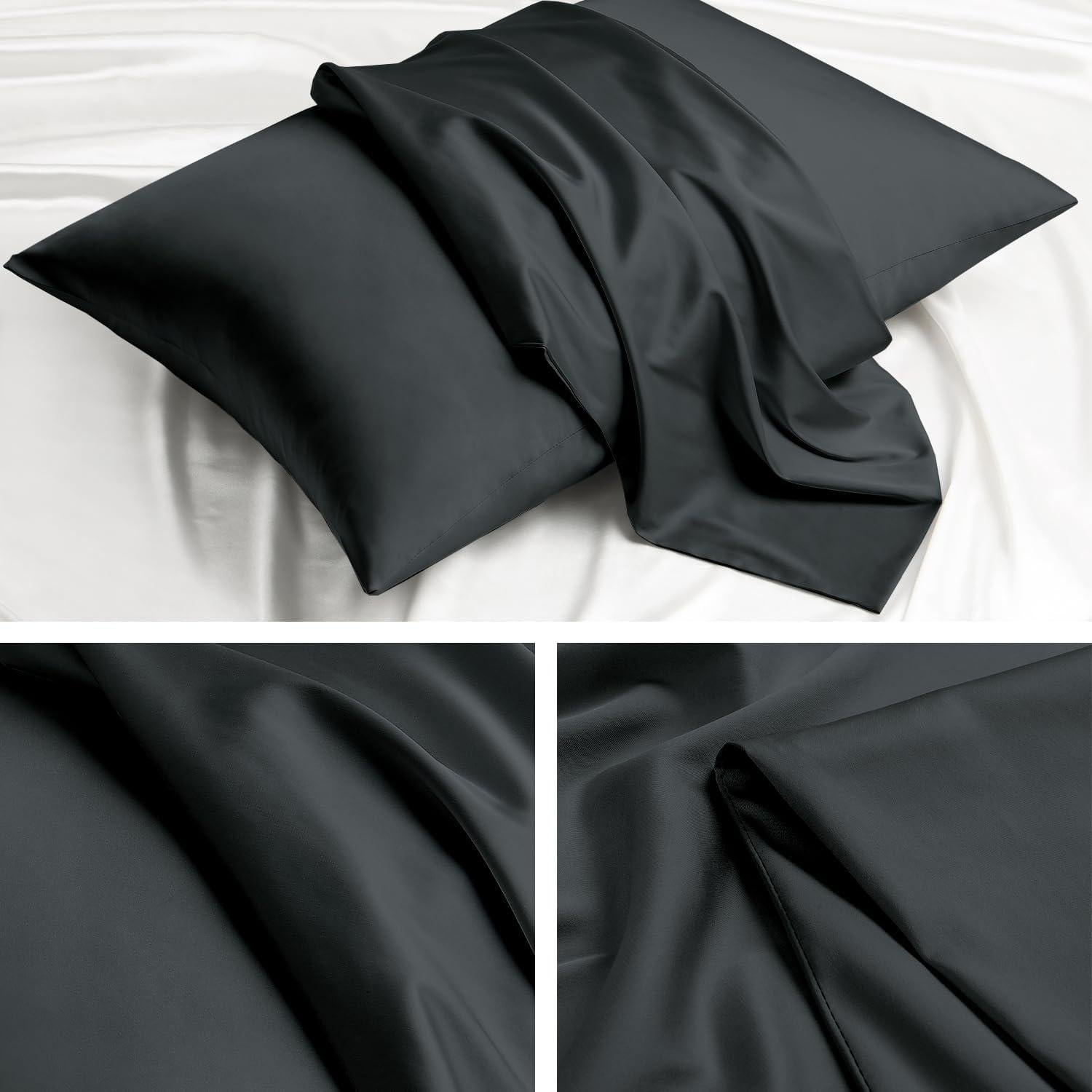 Funda de Almohada de Satén Softhour Estándar 20x66 cm Negra