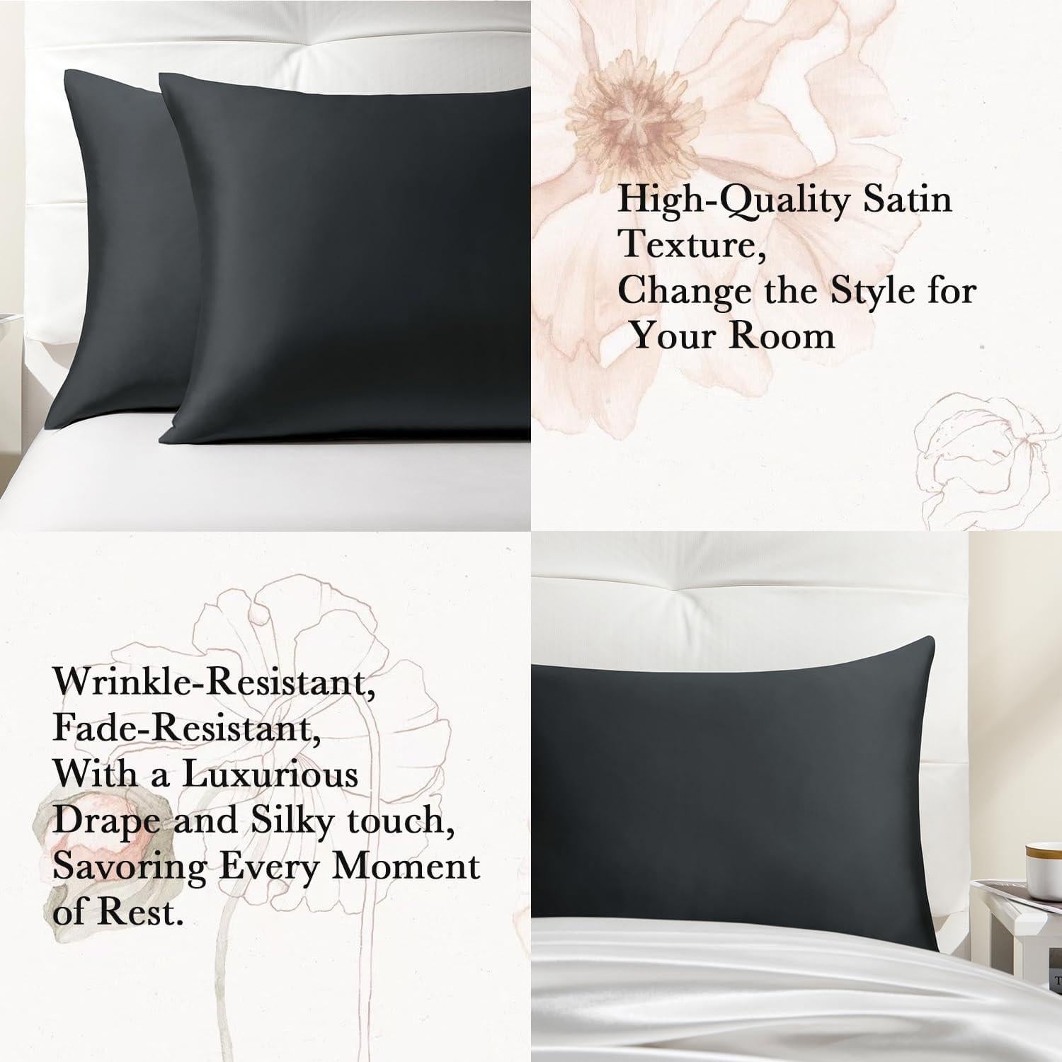 Funda de Almohada de Satén Softhour Estándar 20x66 cm Negra