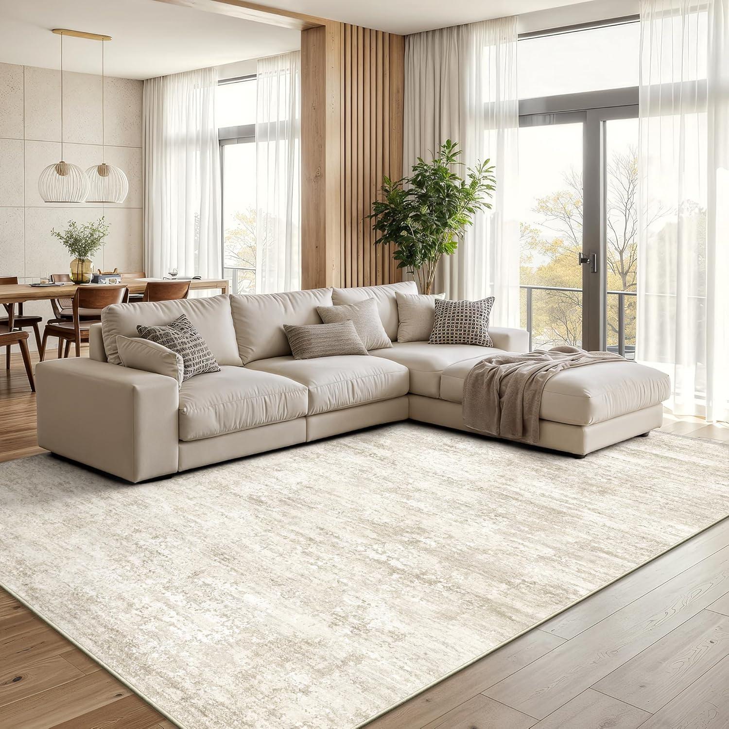 Alfombra Lavable Art&Tuft 5x7 Beige Antideslizante Microfibra