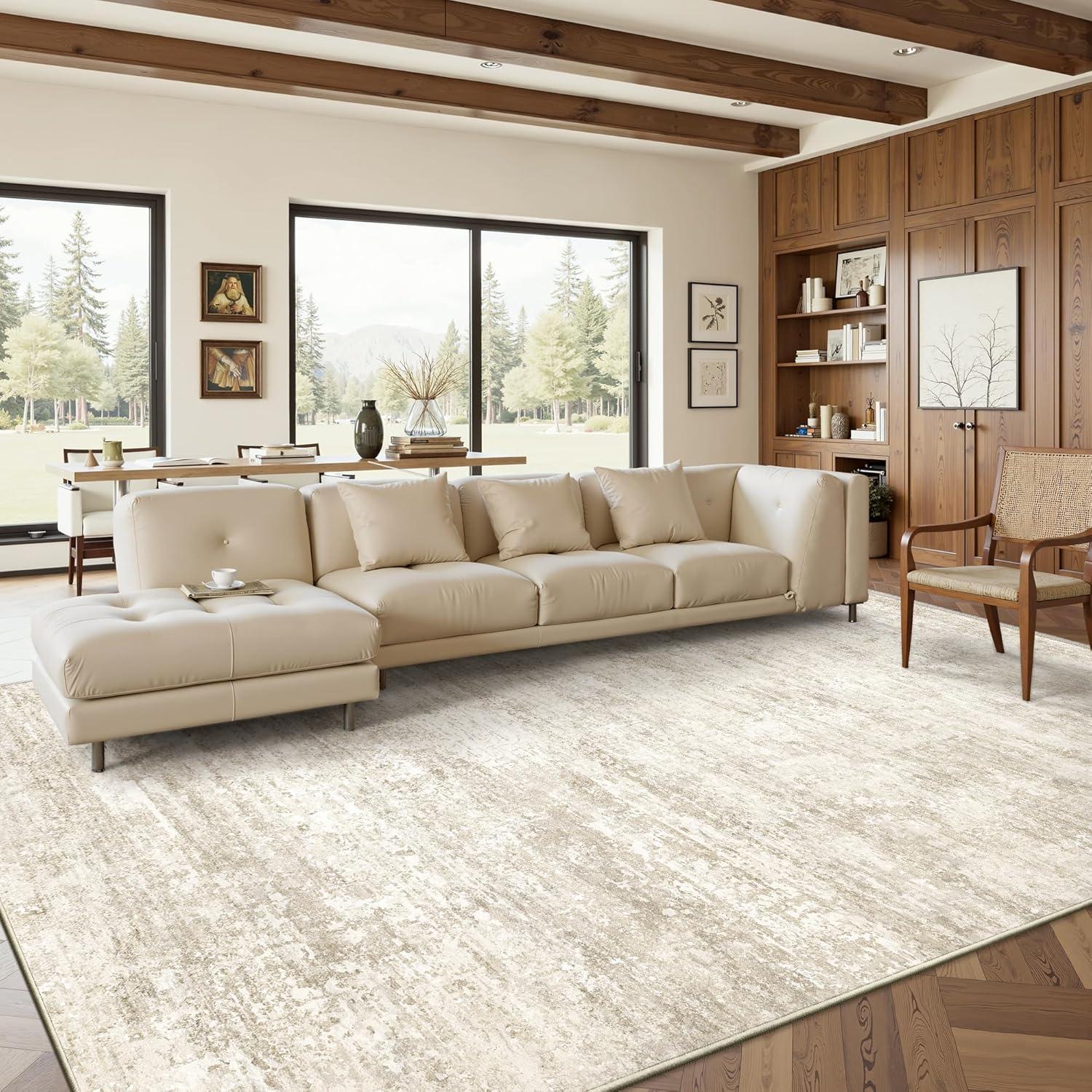 Alfombra Lavable Art&Tuft 5x7 Beige Antideslizante Microfibra