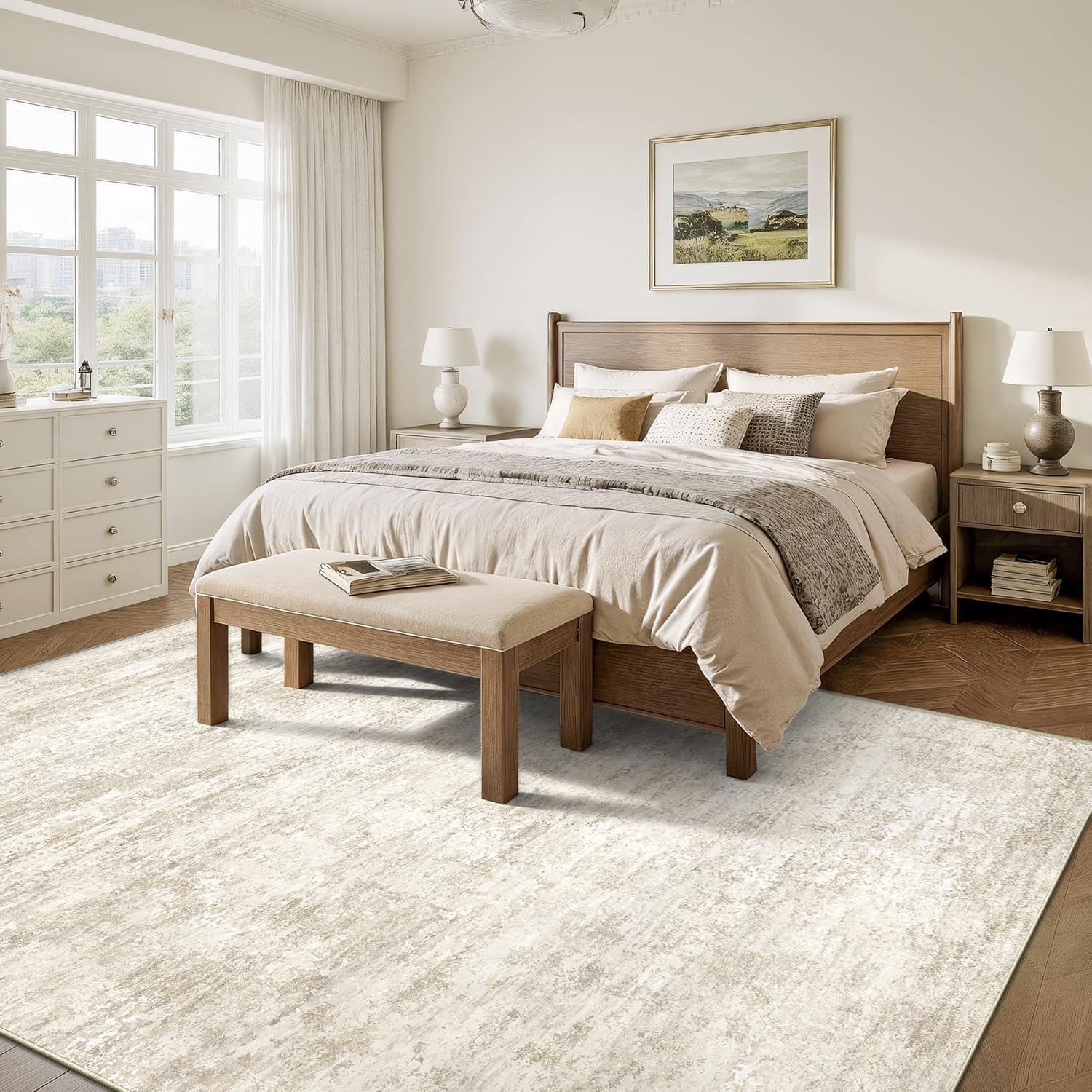 Alfombra Lavable Art&Tuft 5x7 Beige Antideslizante Microfibra