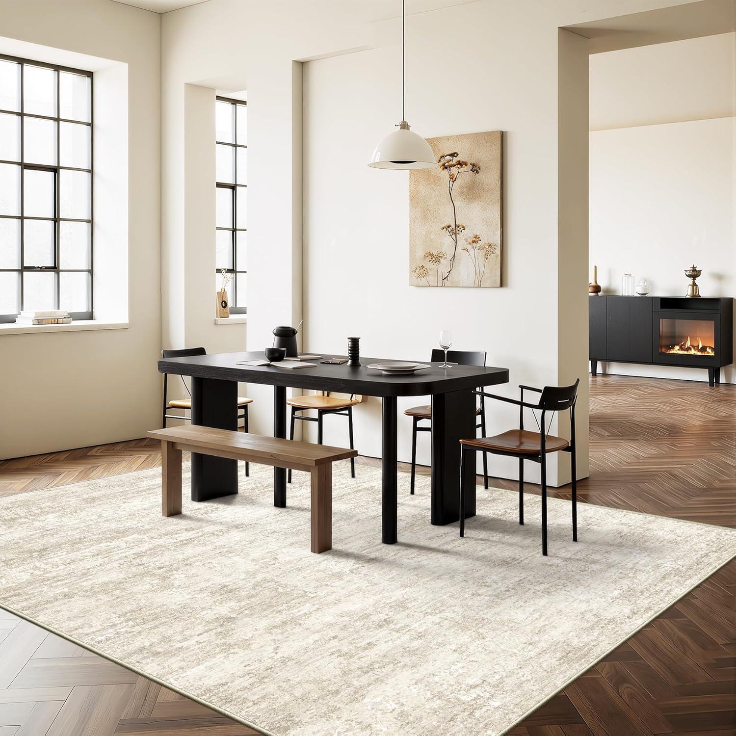 Alfombra Lavable Art&Tuft 5x7 Beige Antideslizante Microfibra