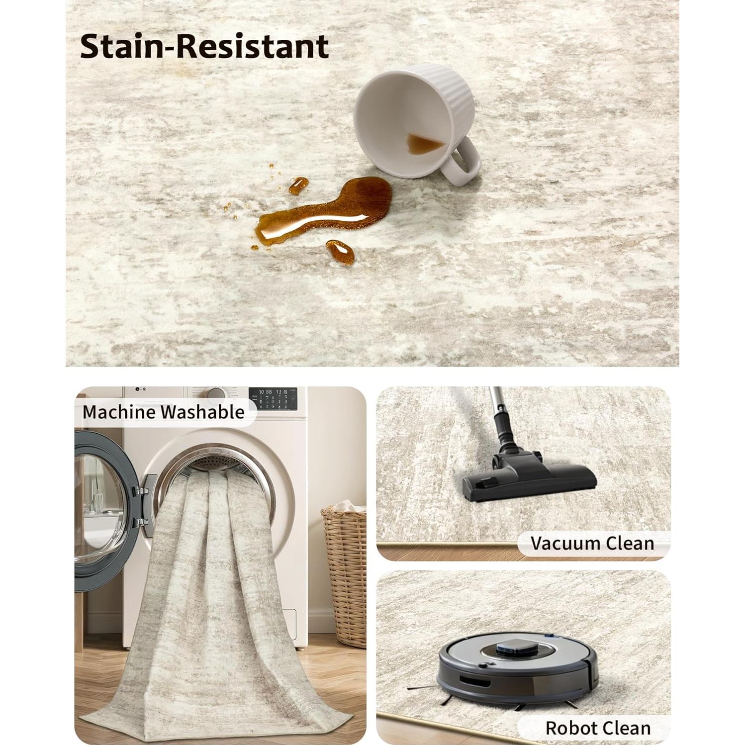 Alfombra Lavable Art&Tuft 5x7 Beige Antideslizante Microfibra