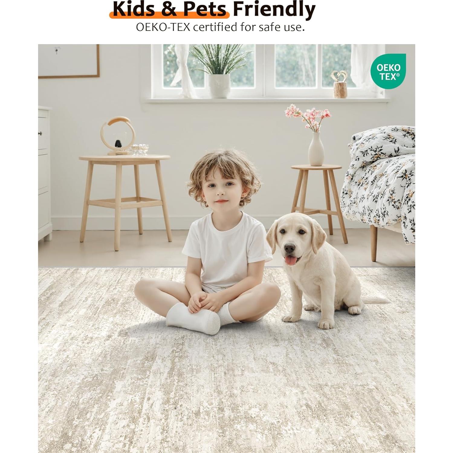 Alfombra Lavable Art&Tuft 5x7 Beige Antideslizante Microfibra