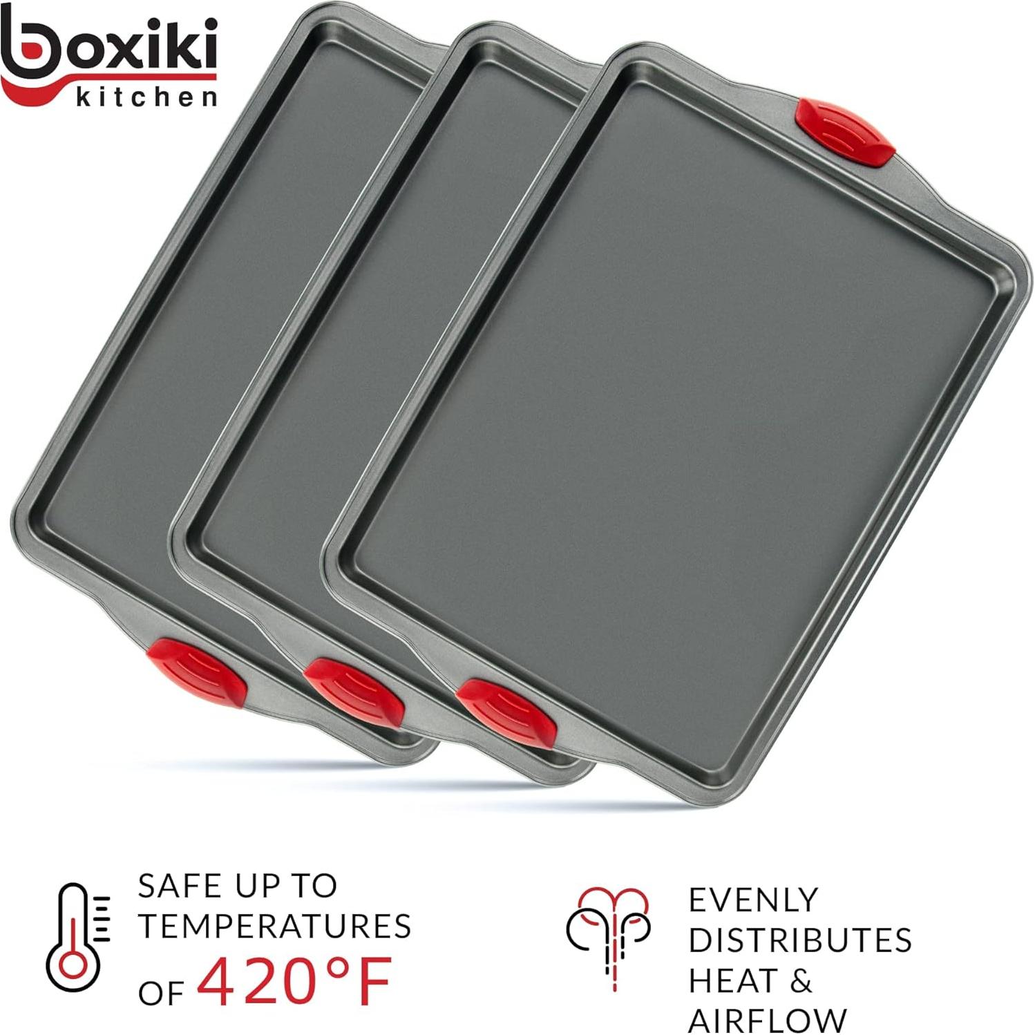 Juego de Bandejas para Hornear Boxiki Kitchen - Set de 3, Acero al Carbono Antiadherente