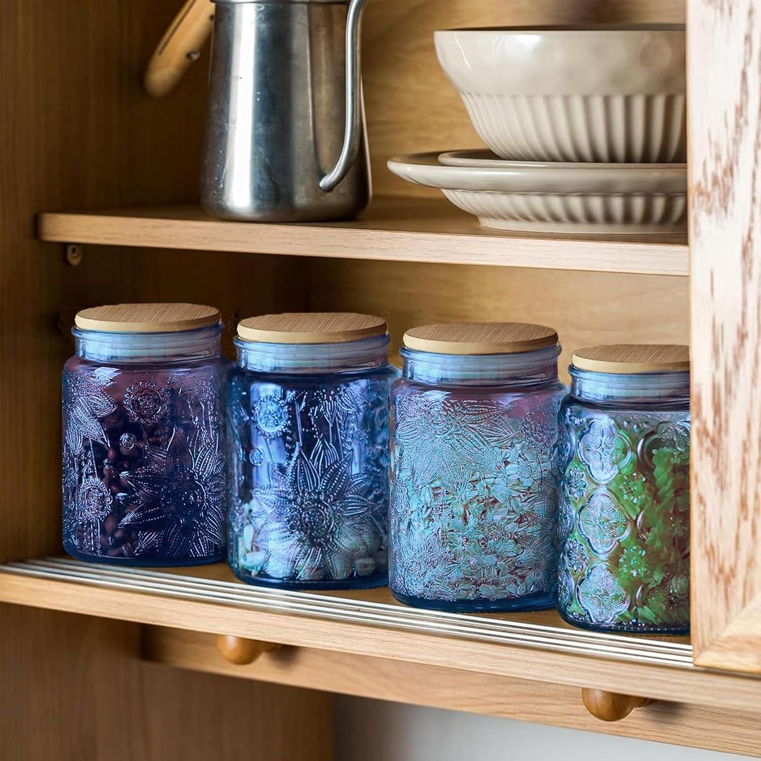 Tarro de Vidrio Vintage CUSTDE 700ml con Tapa de Bambú Hermético