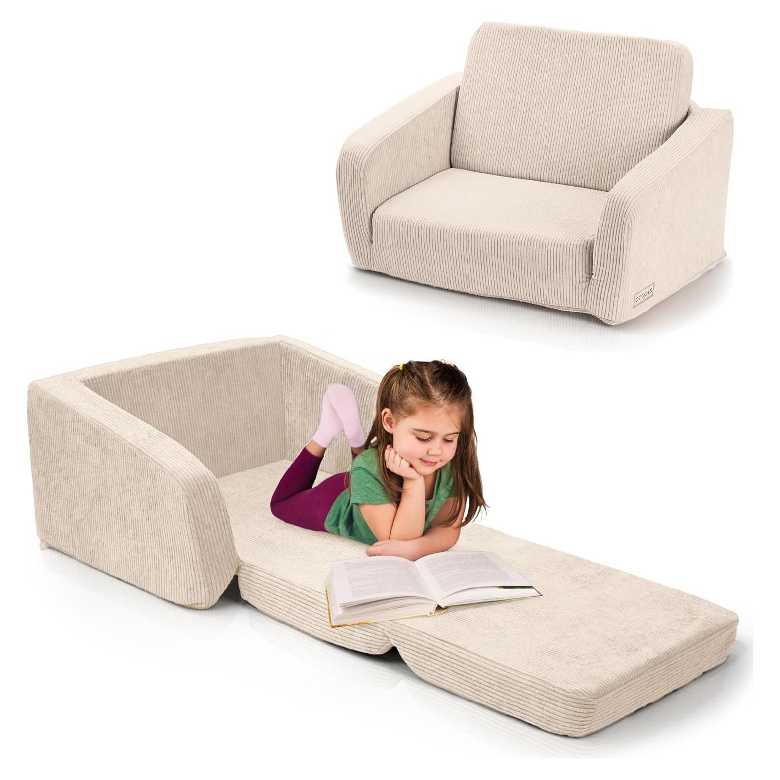 Sofá Plegable para Niños ZICOTO Beige 2 en 1 55.88x41.91 cm