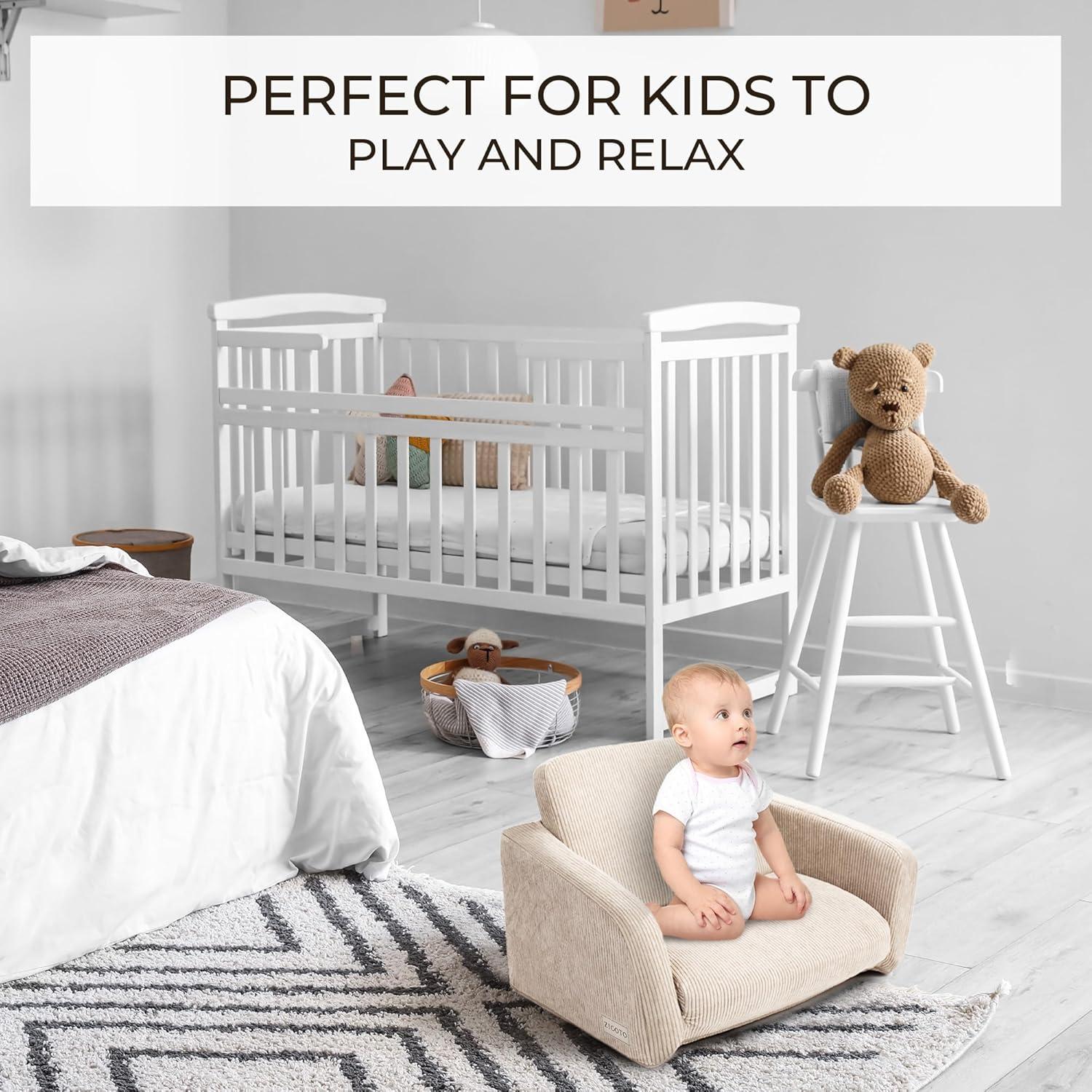 Sofá Plegable para Niños ZICOTO Beige 2 en 1 55.88x41.91 cm