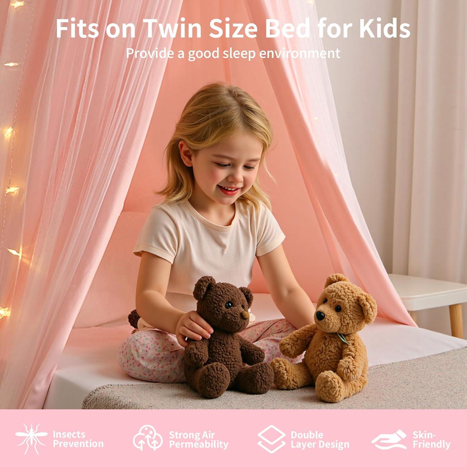 Dosel de Cama Rosa con Luces LED YEERSWAG 318cm Doble Capa