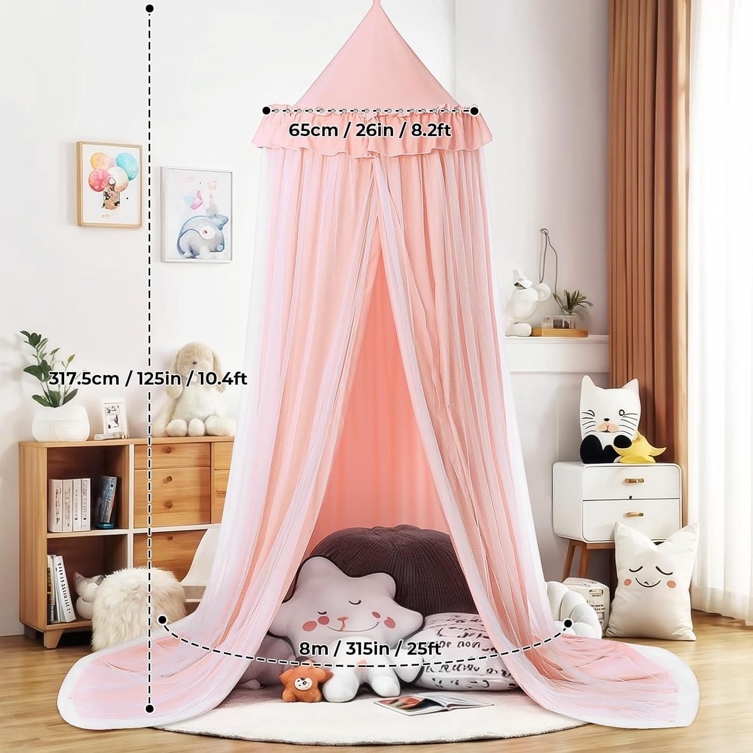 Dosel de Cama Rosa con Luces LED YEERSWAG 318cm Doble Capa