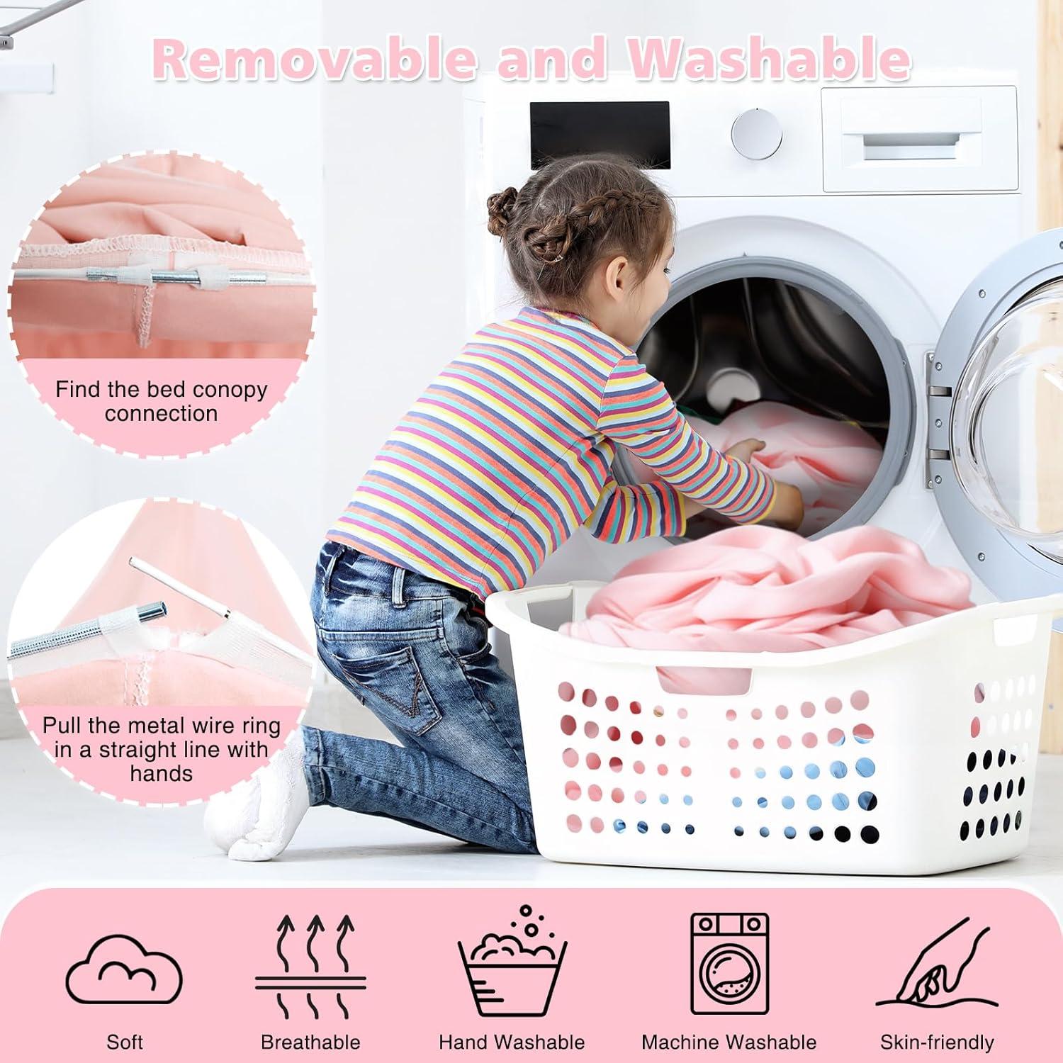 Dosel de Cama Rosa con Luces LED YEERSWAG 318cm Doble Capa