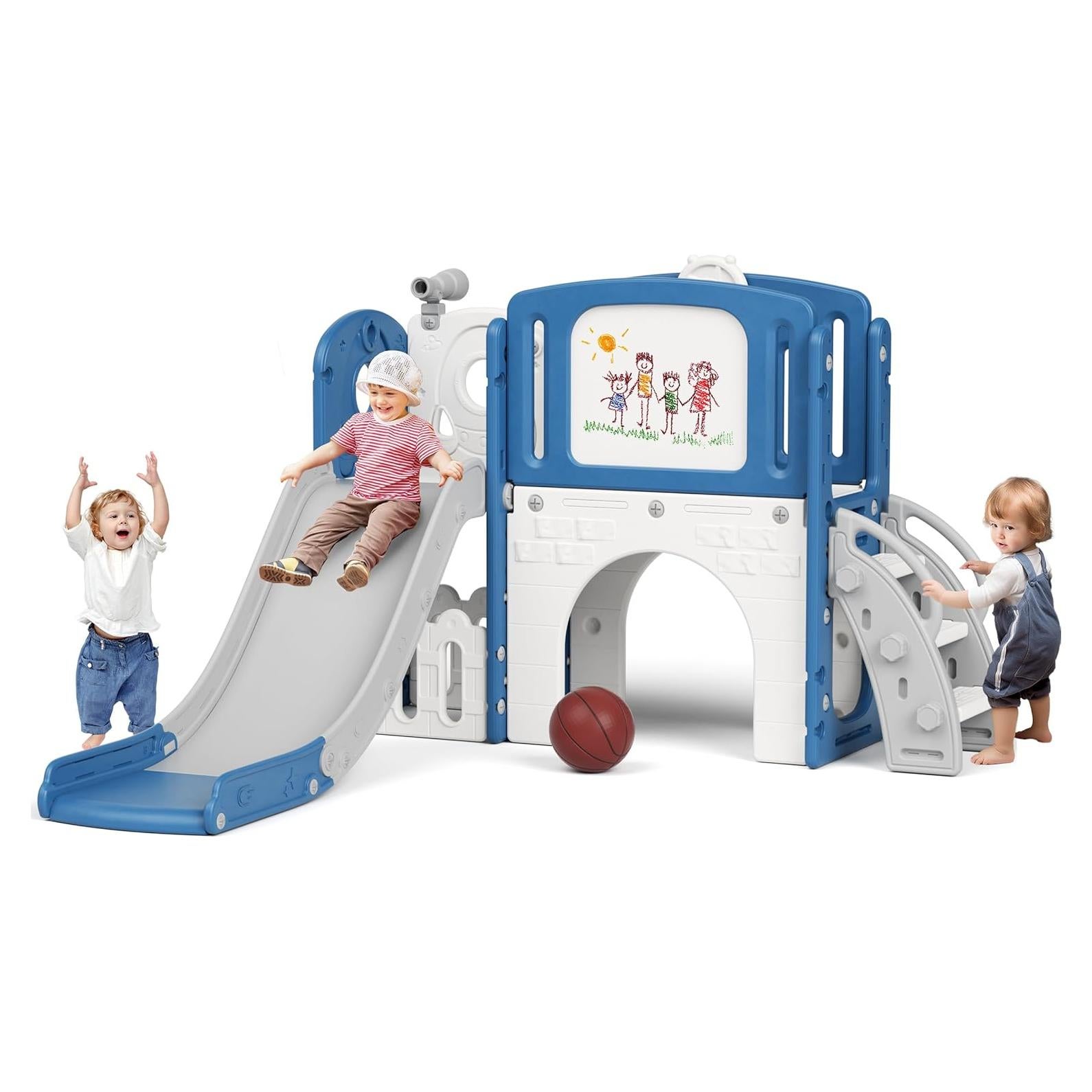 Parque Infantil 67i Azul 6 en 1 para Niños 1-3 Años con Tobogán