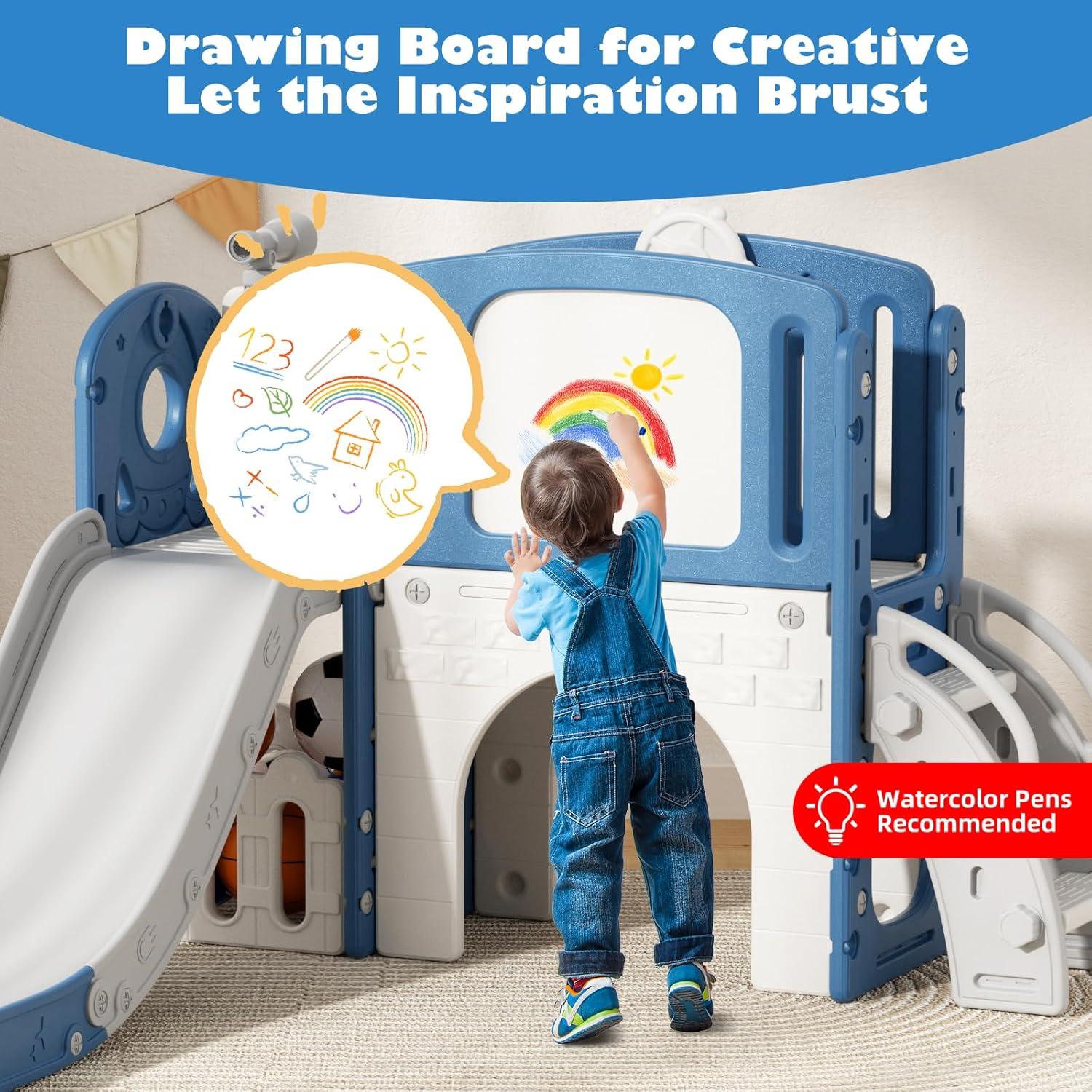 Parque Infantil 67i Azul 6 en 1 para Niños 1-3 Años con Tobogán