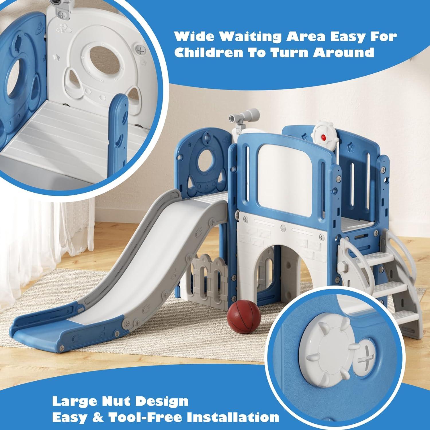Parque Infantil 67i Azul 6 en 1 para Niños 1-3 Años con Tobogán