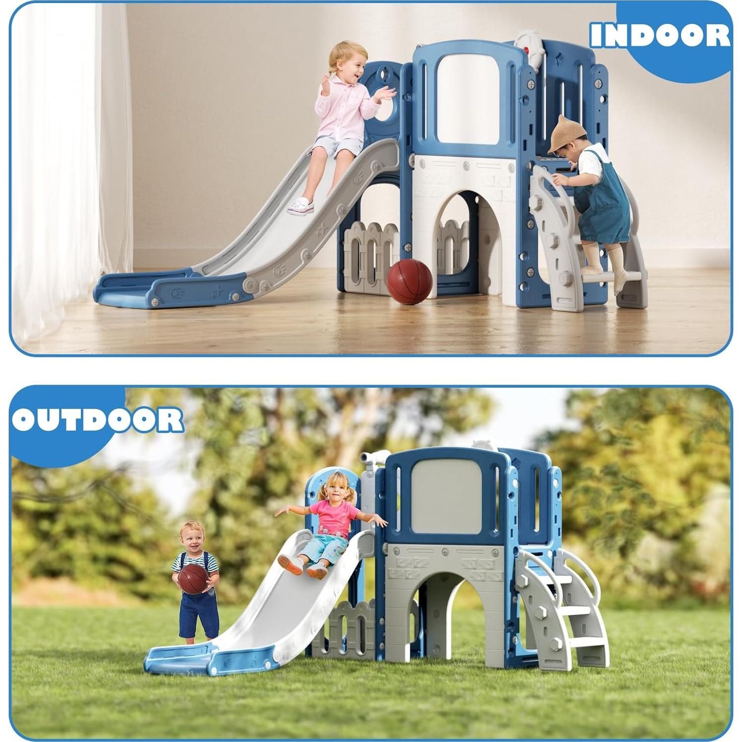 Parque Infantil 67i Azul 6 en 1 para Niños 1-3 Años con Tobogán