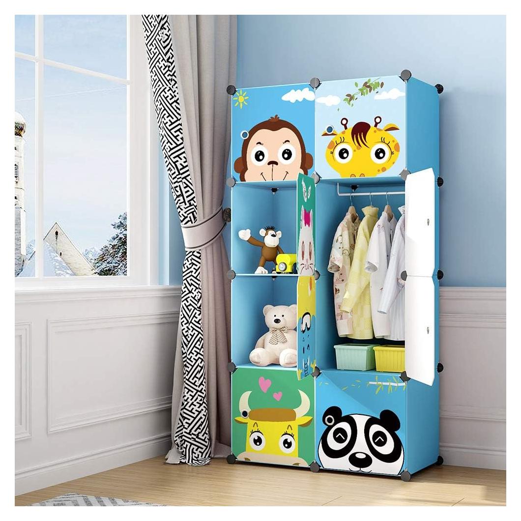 Armario Infantil Portátil MAGINELS Azul 8 Cubos y Barra Colgante