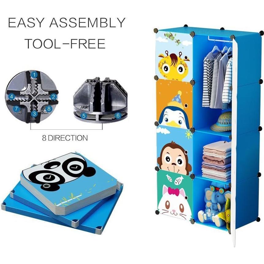 Armario Infantil Portátil MAGINELS Azul 8 Cubos y Barra Colgante