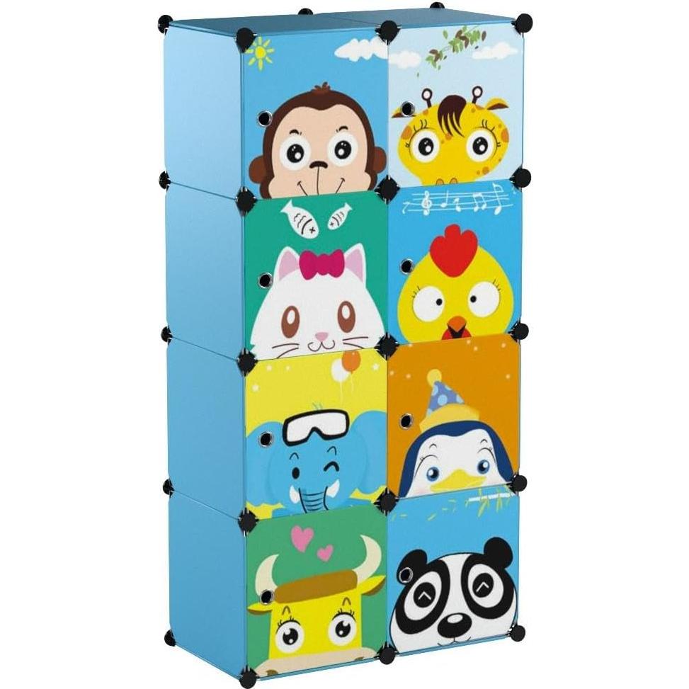 Armario Infantil Portátil MAGINELS Azul 8 Cubos y Barra Colgante