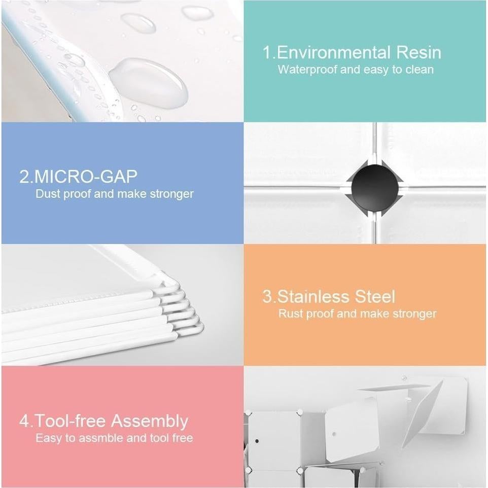 Armario Infantil Portátil MAGINELS Azul 8 Cubos y Barra Colgante