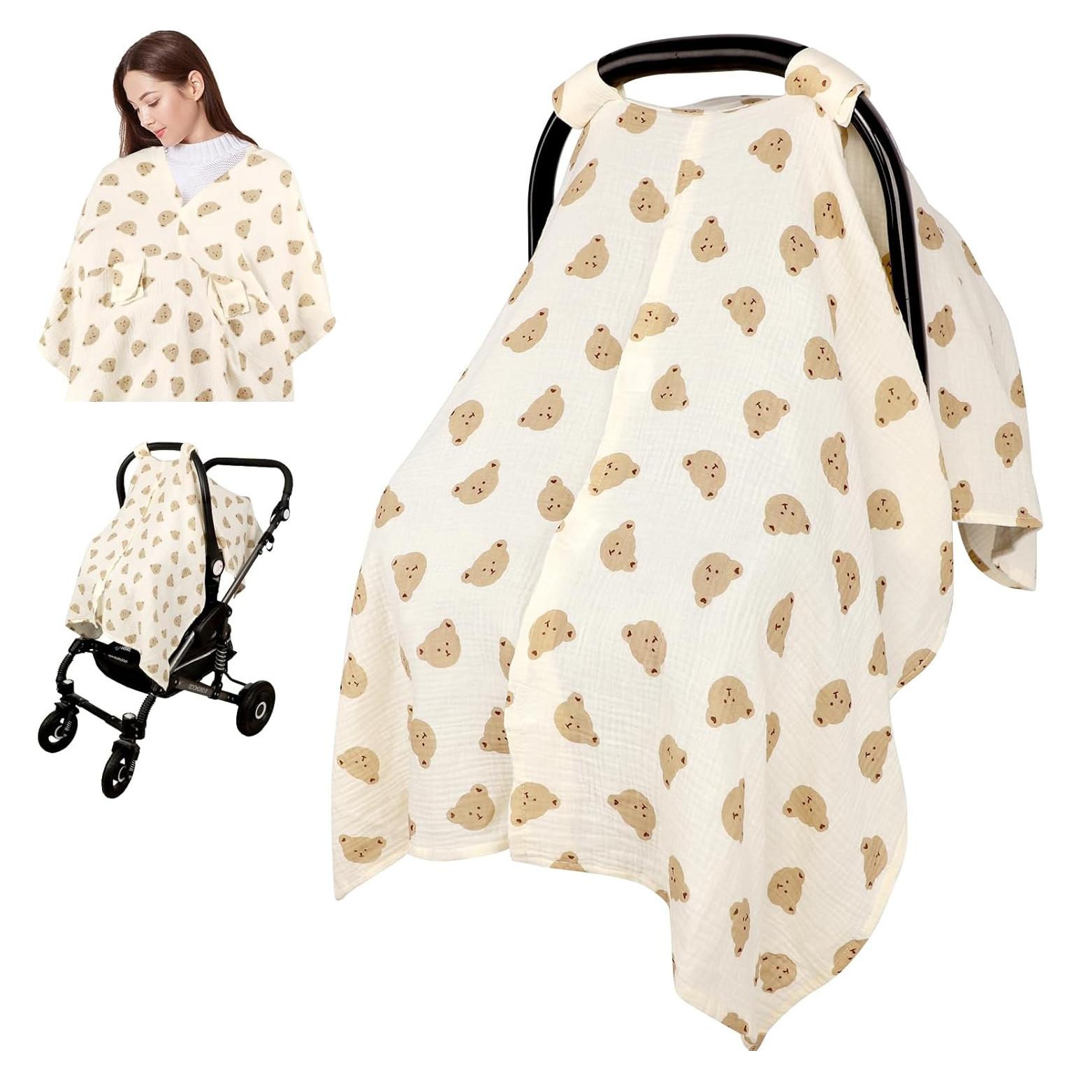 Funda de Asiento de Coche Bebé Algodón Muselina Oso 89x114 cm