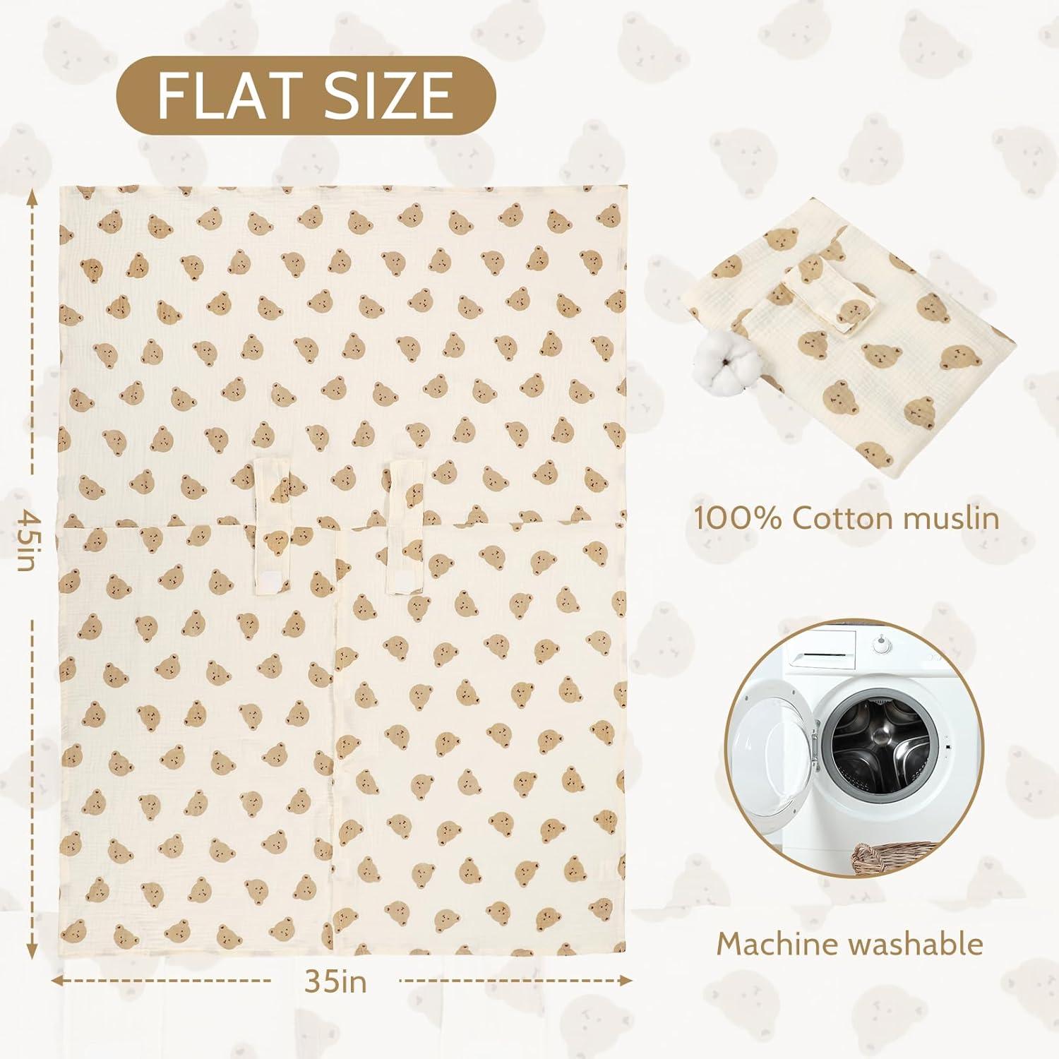 Funda de Asiento de Coche Bebé Algodón Muselina Oso 89x114 cm