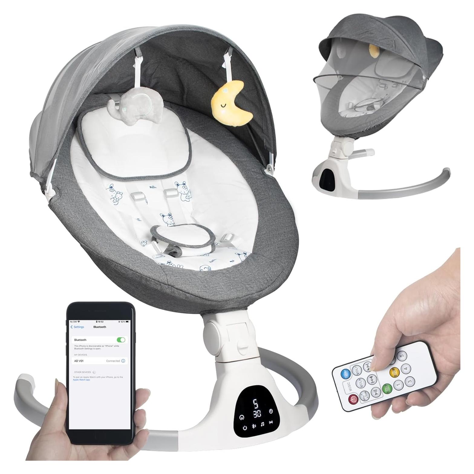 Columpio eléctrico para bebés JFOVMCYG gris 5 velocidades