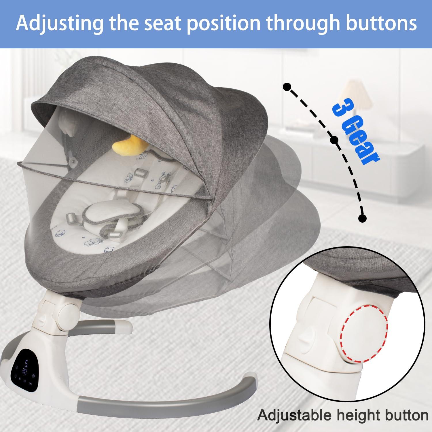 Columpio eléctrico para bebés JFOVMCYG gris 5 velocidades