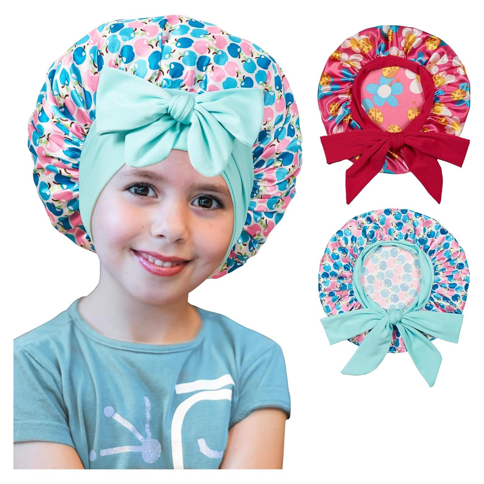 2 PCS Kids Bonnets for Girls, Silk Bonnet for Kids, Satin Bonnet for Sleeping, Baby Toddler Tie Bonnet Sleep Cap