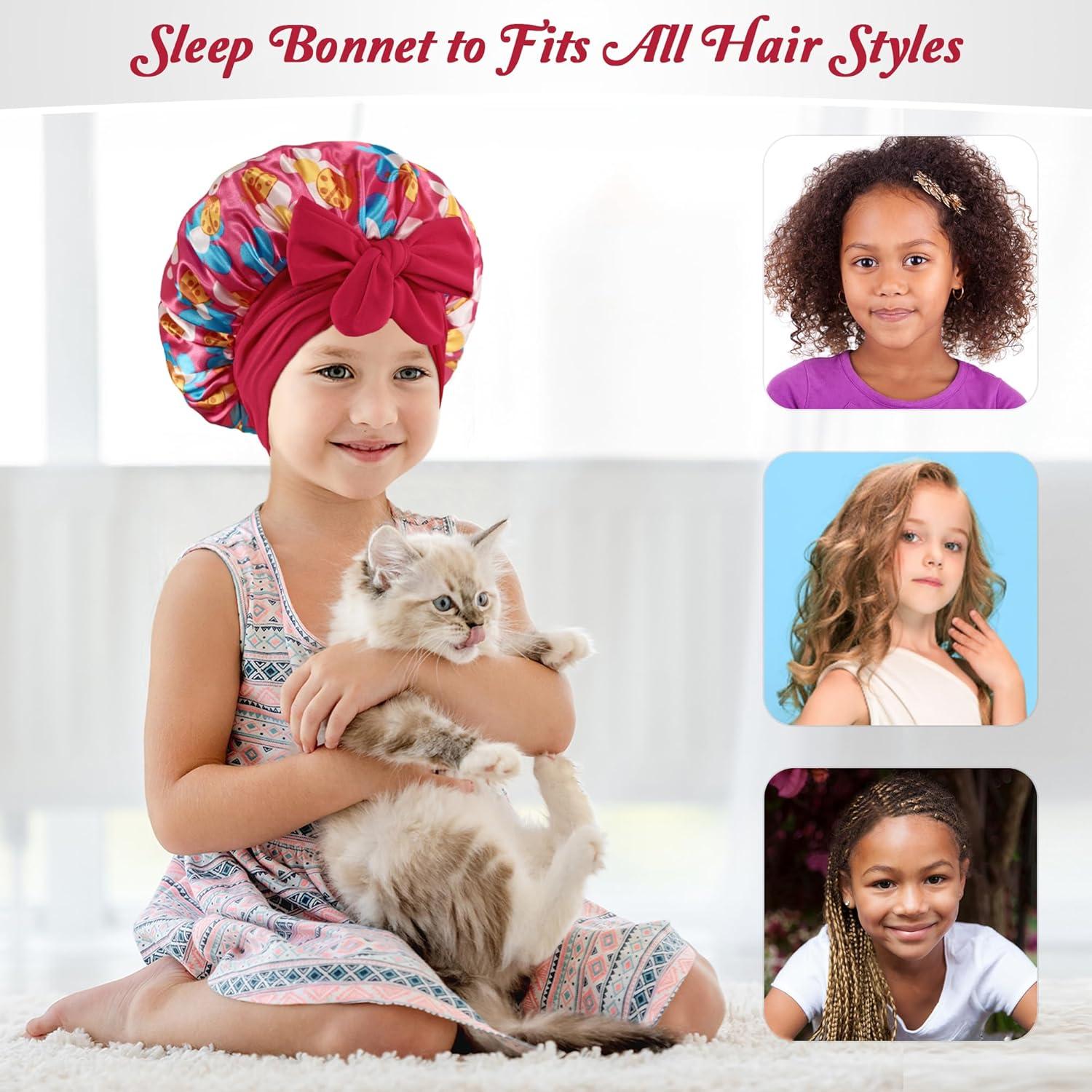 2 PCS Kids Bonnets for Girls, Silk Bonnet for Kids, Satin Bonnet for Sleeping, Baby Toddler Tie Bonnet Sleep Cap