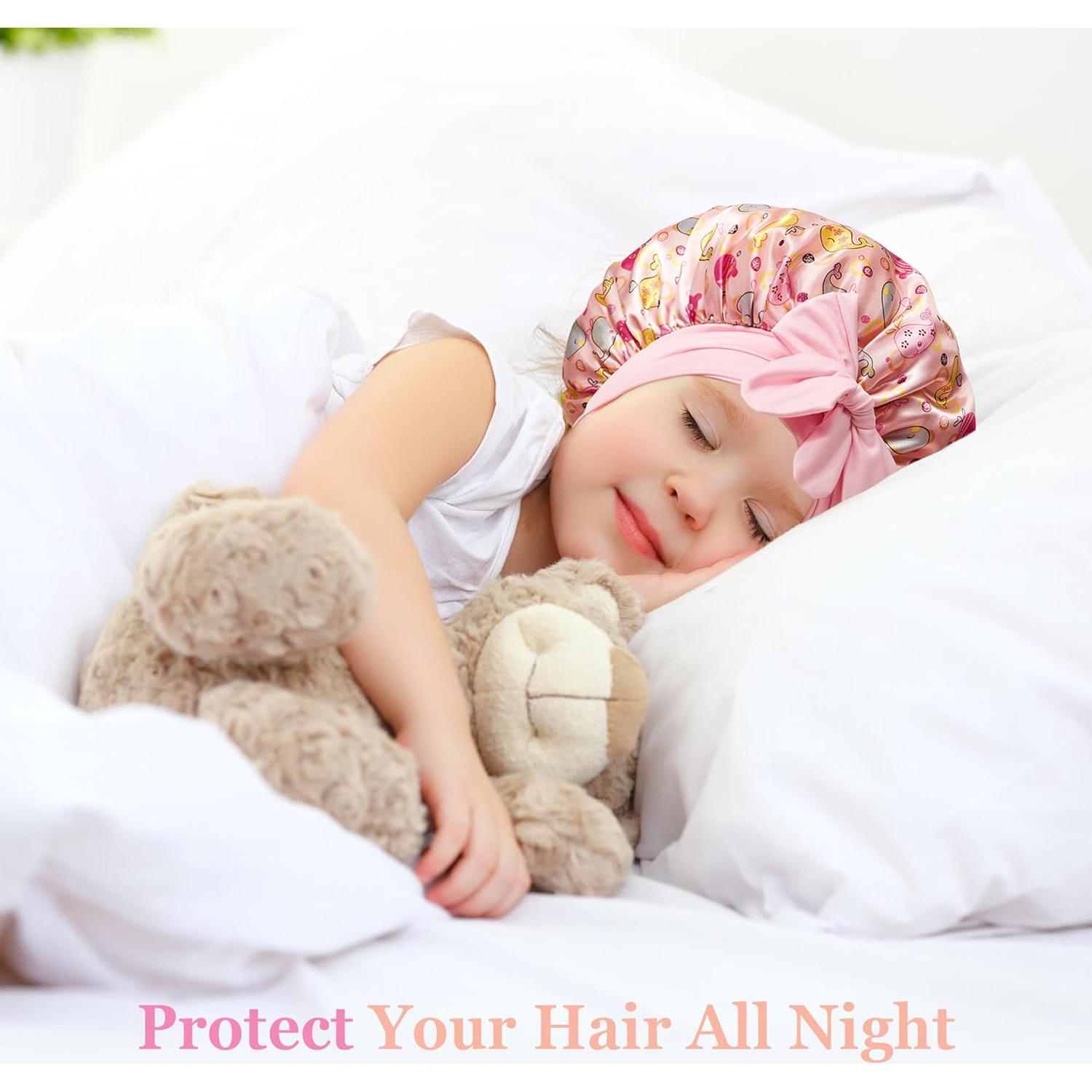 2 PCS Kids Bonnets for Girls, Silk Bonnet for Kids, Satin Bonnet for Sleeping, Baby Toddler Tie Bonnet Sleep Cap