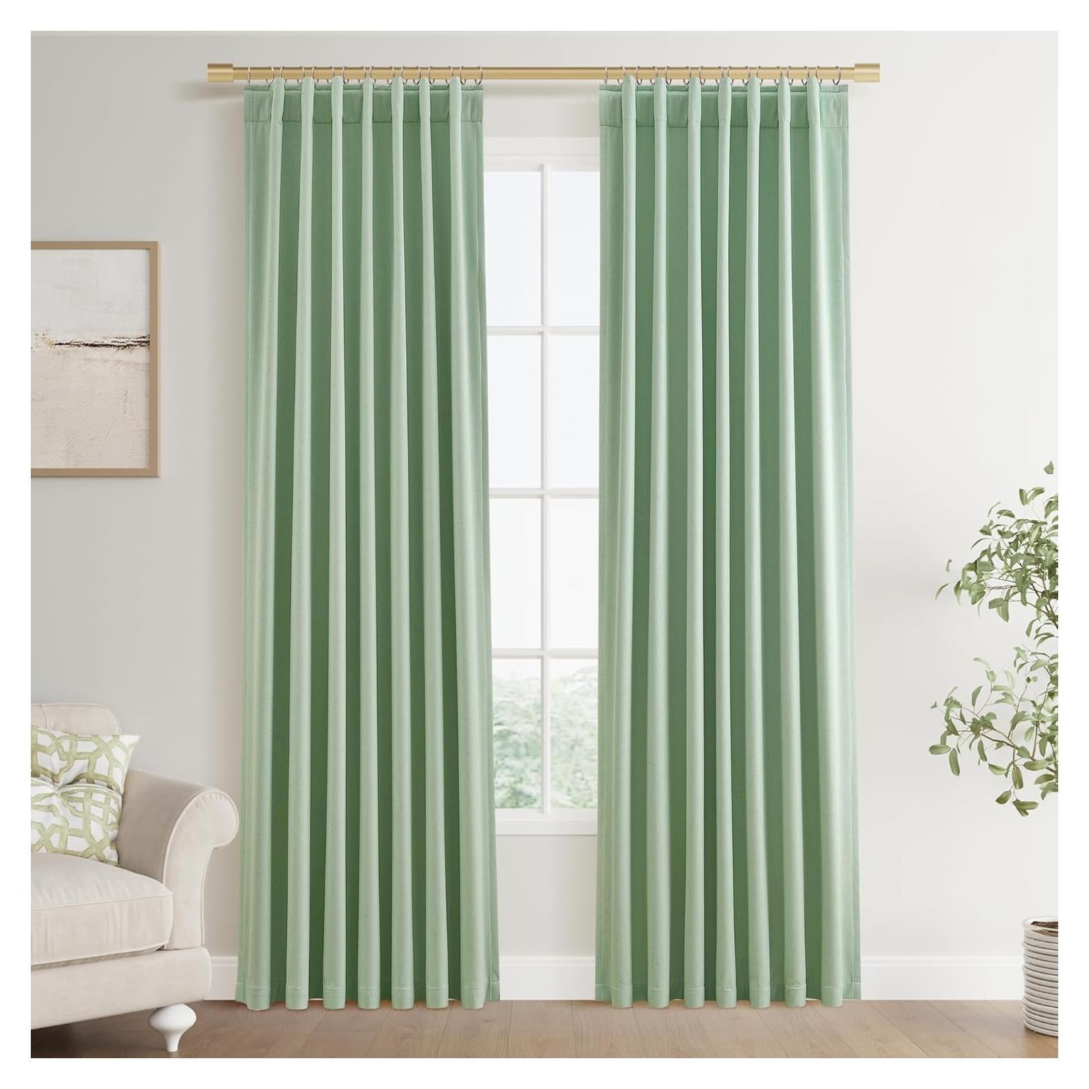 Cortinas Joywell de Lino 100% Opacas Verde Aqua 52x84" (2 Paneles)