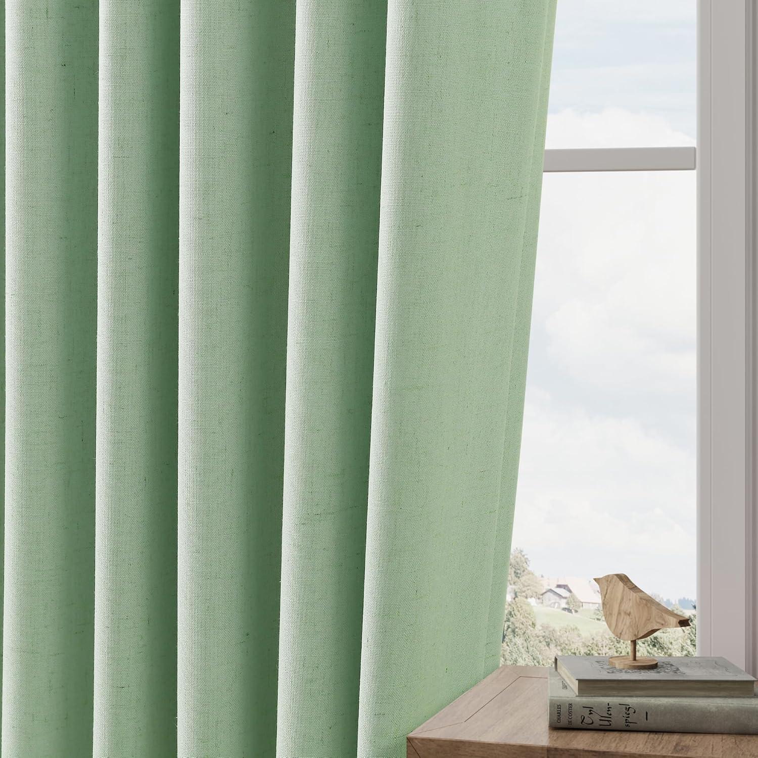 Cortinas Joywell de Lino 100% Opacas Verde Aqua 52x84" (2 Paneles)