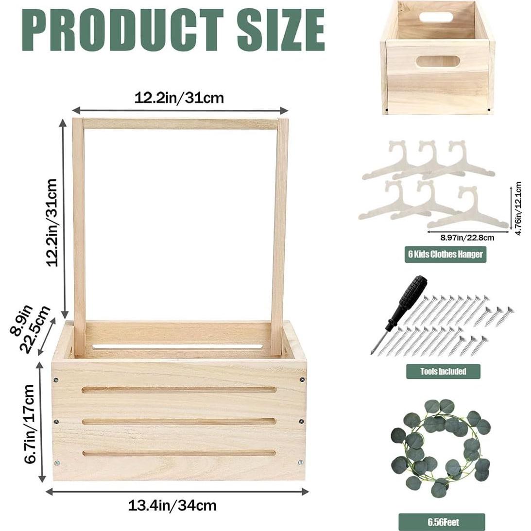 Caja de Madera GaliGali para Baby Shower con Perchas y Guirnalda