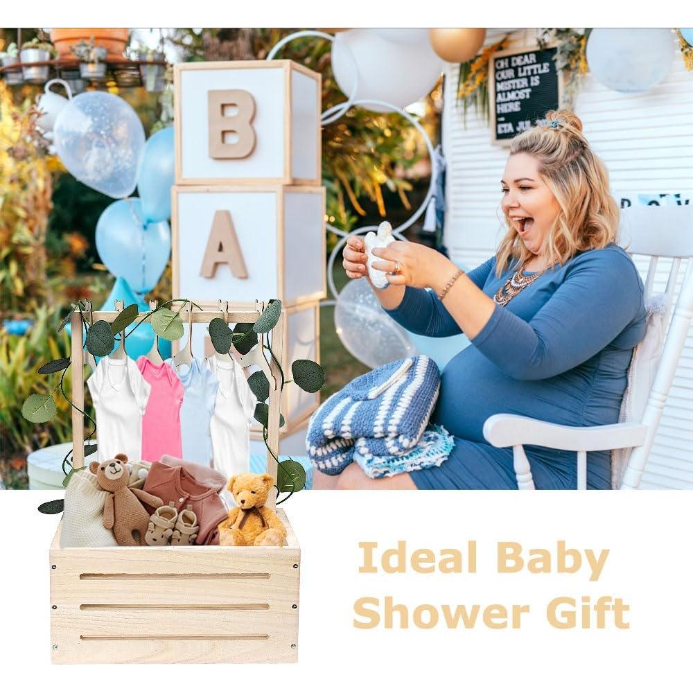 Caja de Madera GaliGali para Baby Shower con Perchas y Guirnalda