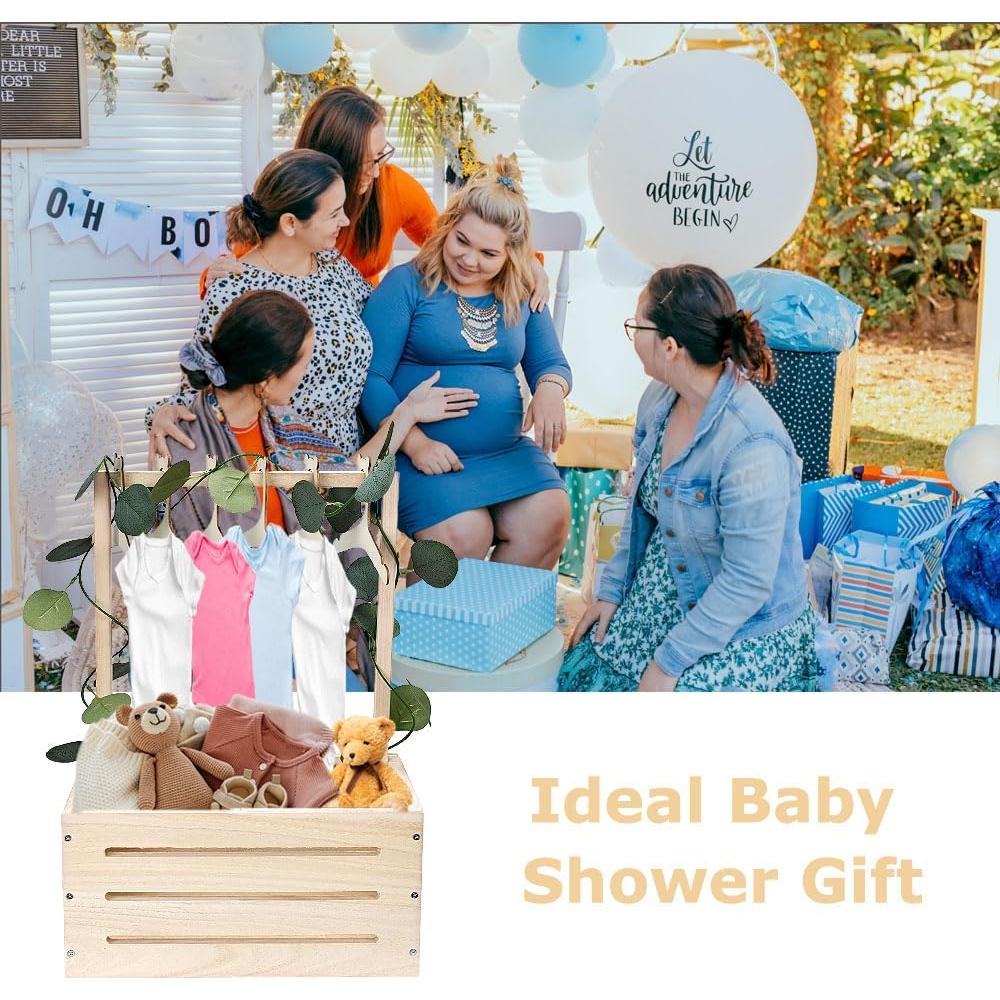 Caja de Madera GaliGali para Baby Shower con Perchas y Guirnalda