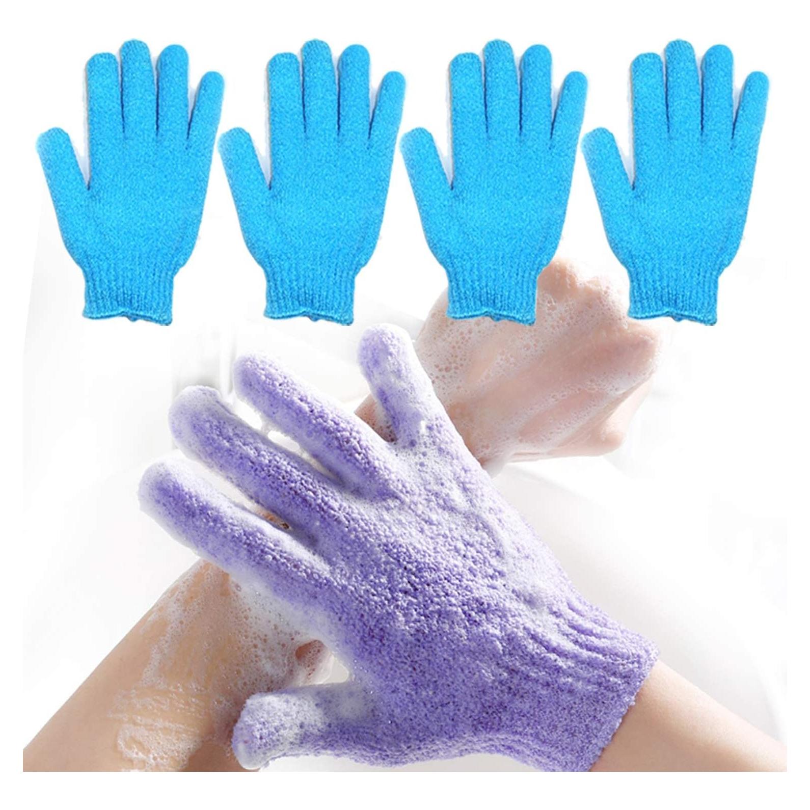 Exfoliating Bath Gloves Body Scrub Wash Mitts Skin Massage Sponge Towel Deep Cleansing Dead Skin Loofah Brush Scrub Luxury Spa Heavy with Face Care Scrubber 2 Pair (Blue)