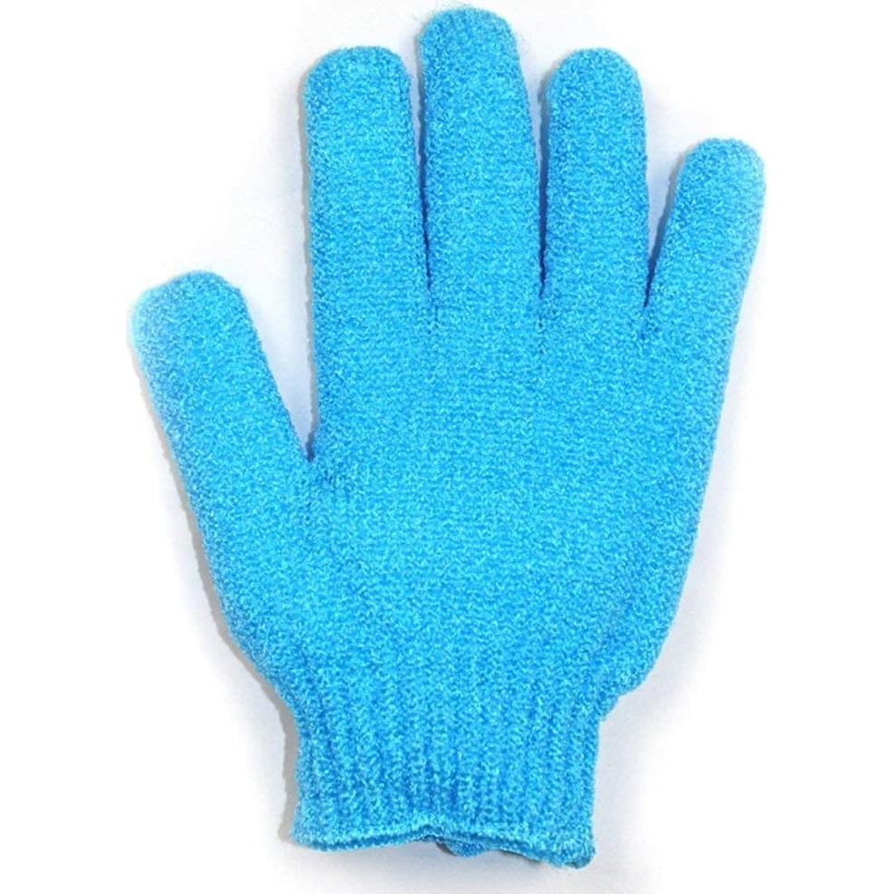 Exfoliating Bath Gloves Body Scrub Wash Mitts Skin Massage Sponge Towel Deep Cleansing Dead Skin Loofah Brush Scrub Luxury Spa Heavy with Face Care Scrubber 2 Pair (Blue)