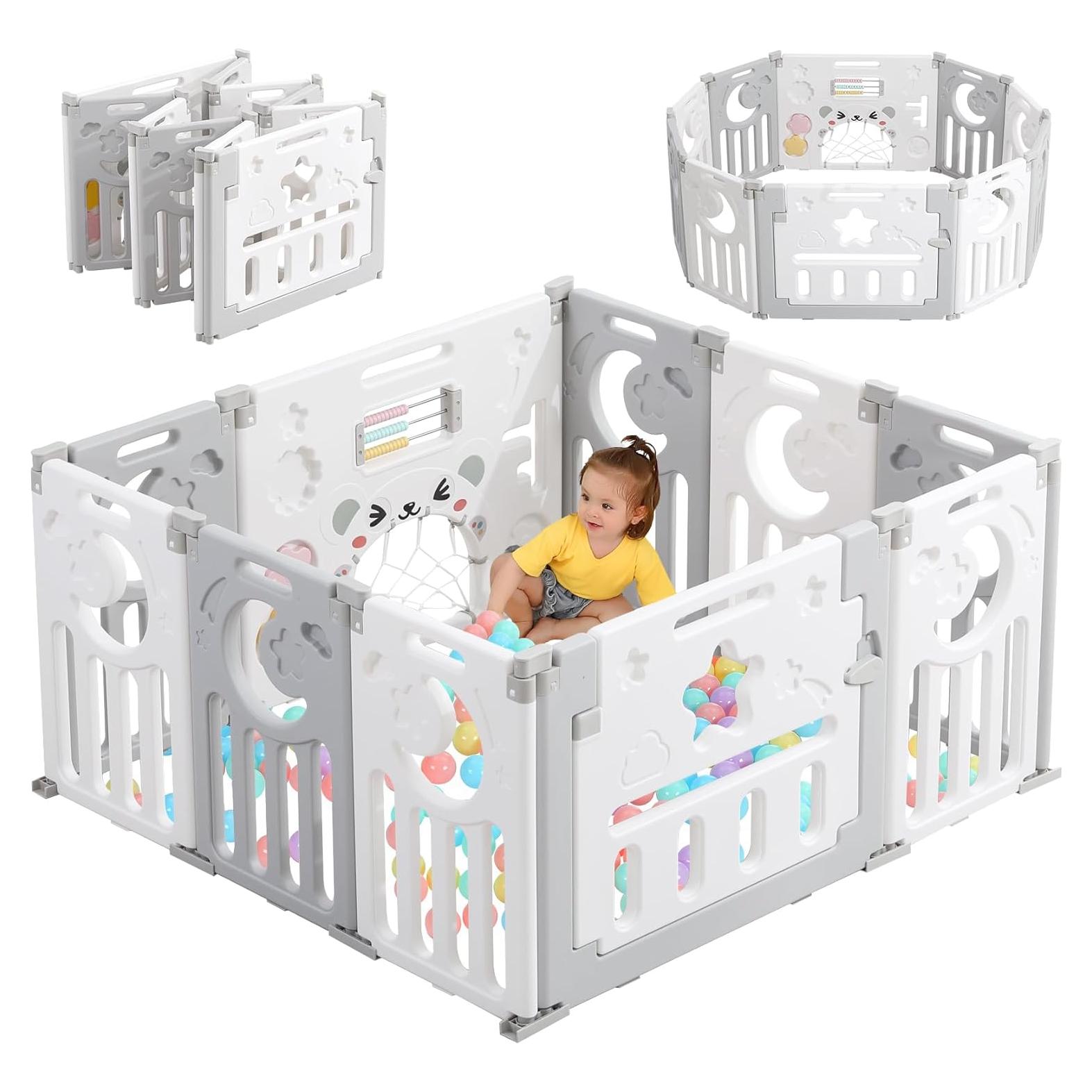 Parque Infantil Plegable Dripex 10 Paneles Gris Blanco