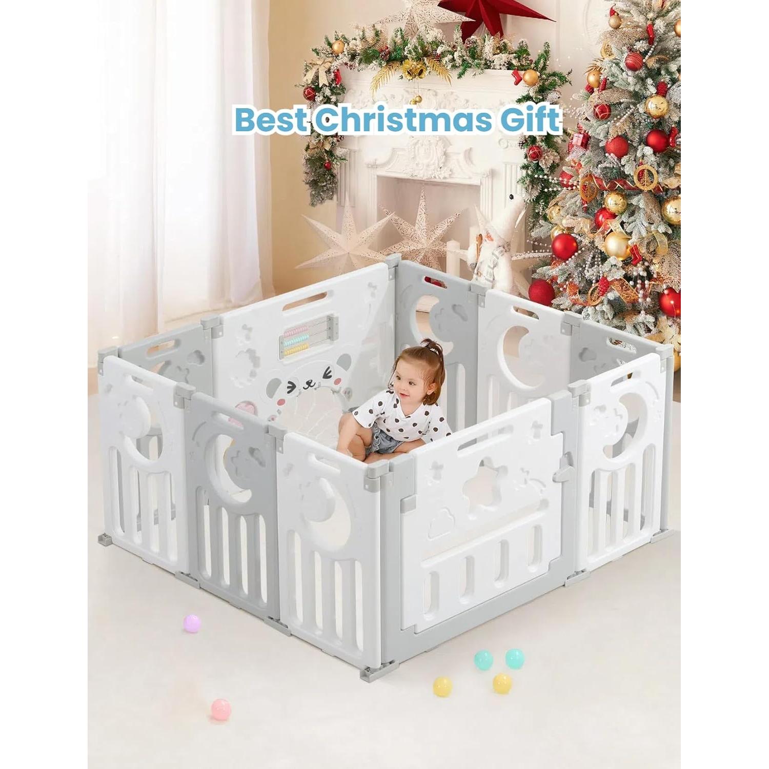 Parque Infantil Plegable Dripex 10 Paneles Gris Blanco