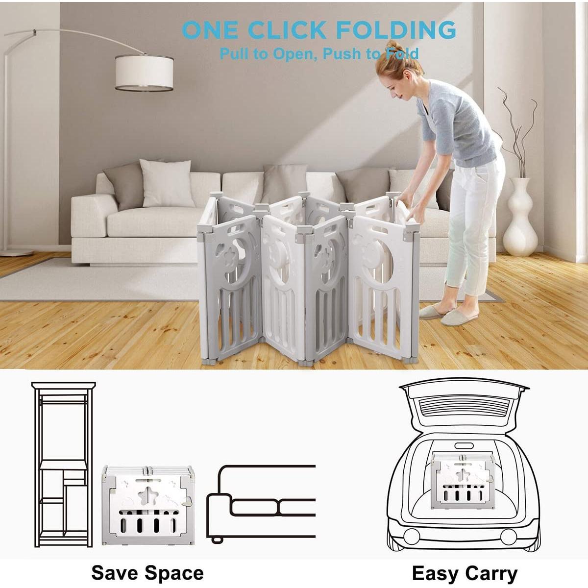 Parque Infantil Plegable Dripex 10 Paneles Gris Blanco