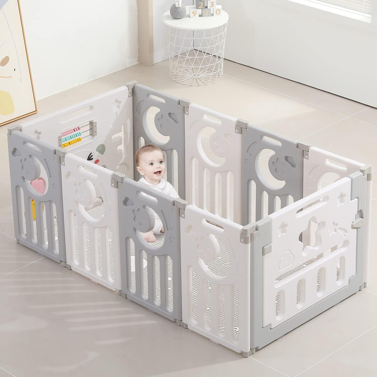 Parque Infantil Plegable Dripex 10 Paneles Gris Blanco