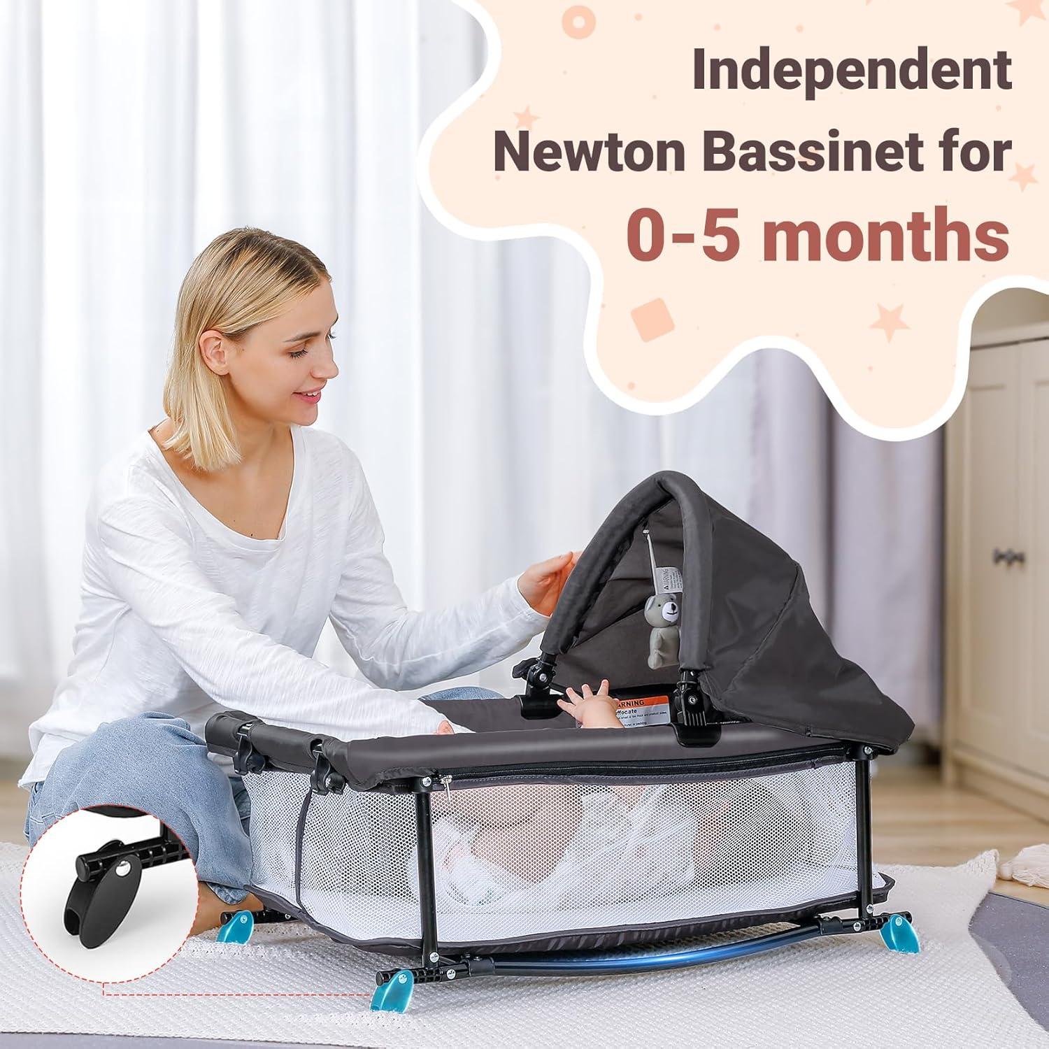 Cuna Lateral Ajustable ELEMARA 5 en 1 Gris, Plegable y Portátil