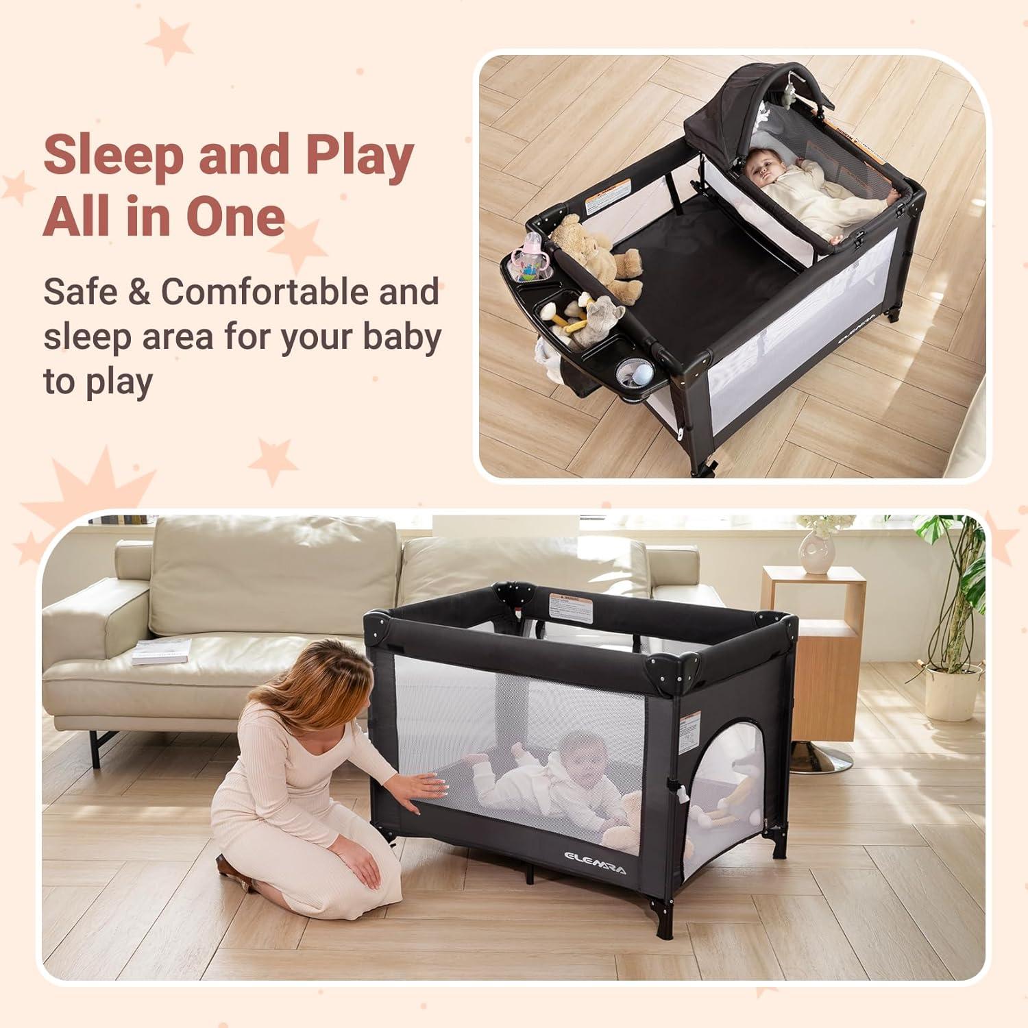 Cuna Lateral Ajustable ELEMARA 5 en 1 Gris, Plegable y Portátil